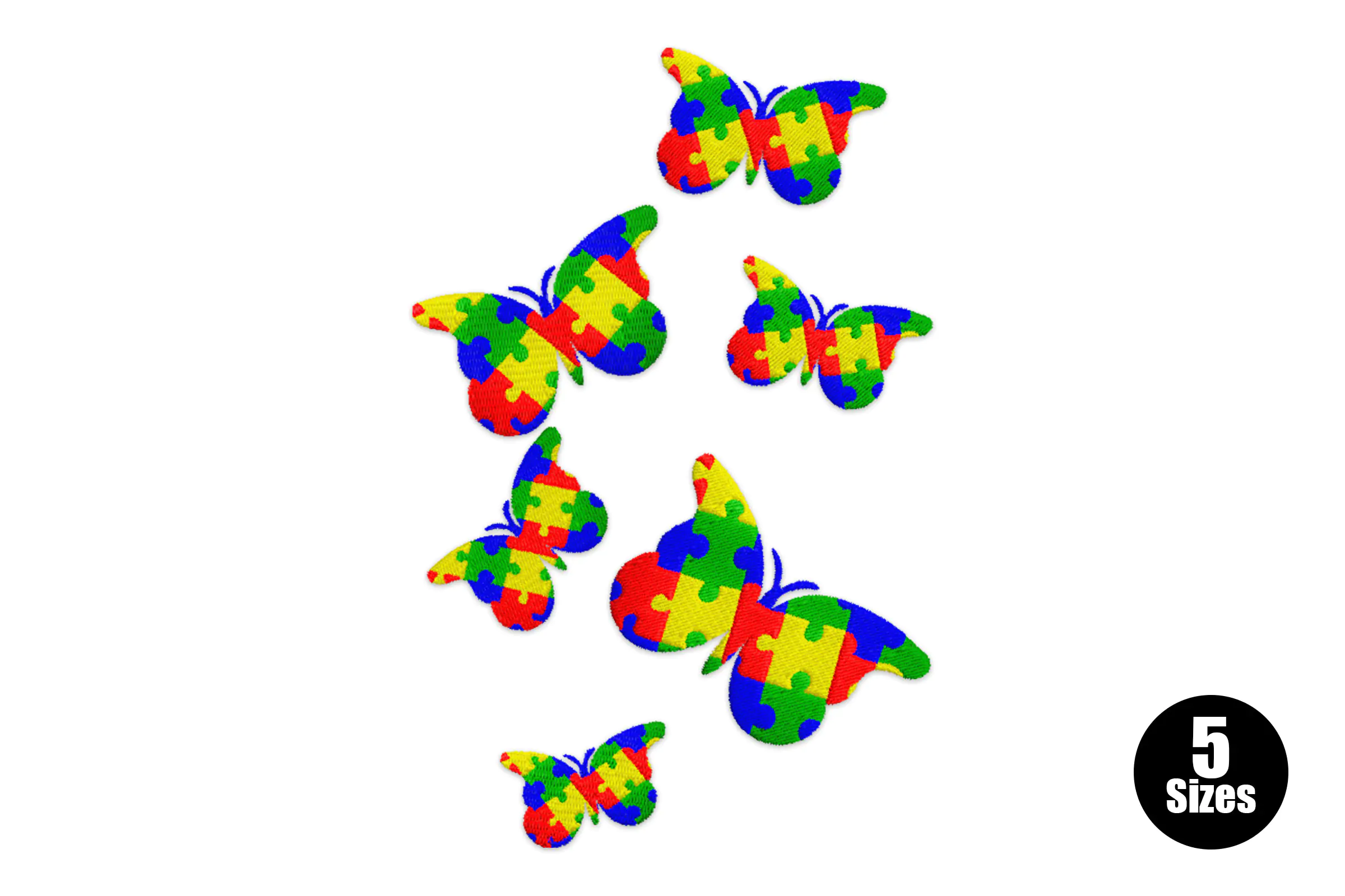 Autism Puzzle Pieces Butterfly Embroidery Design