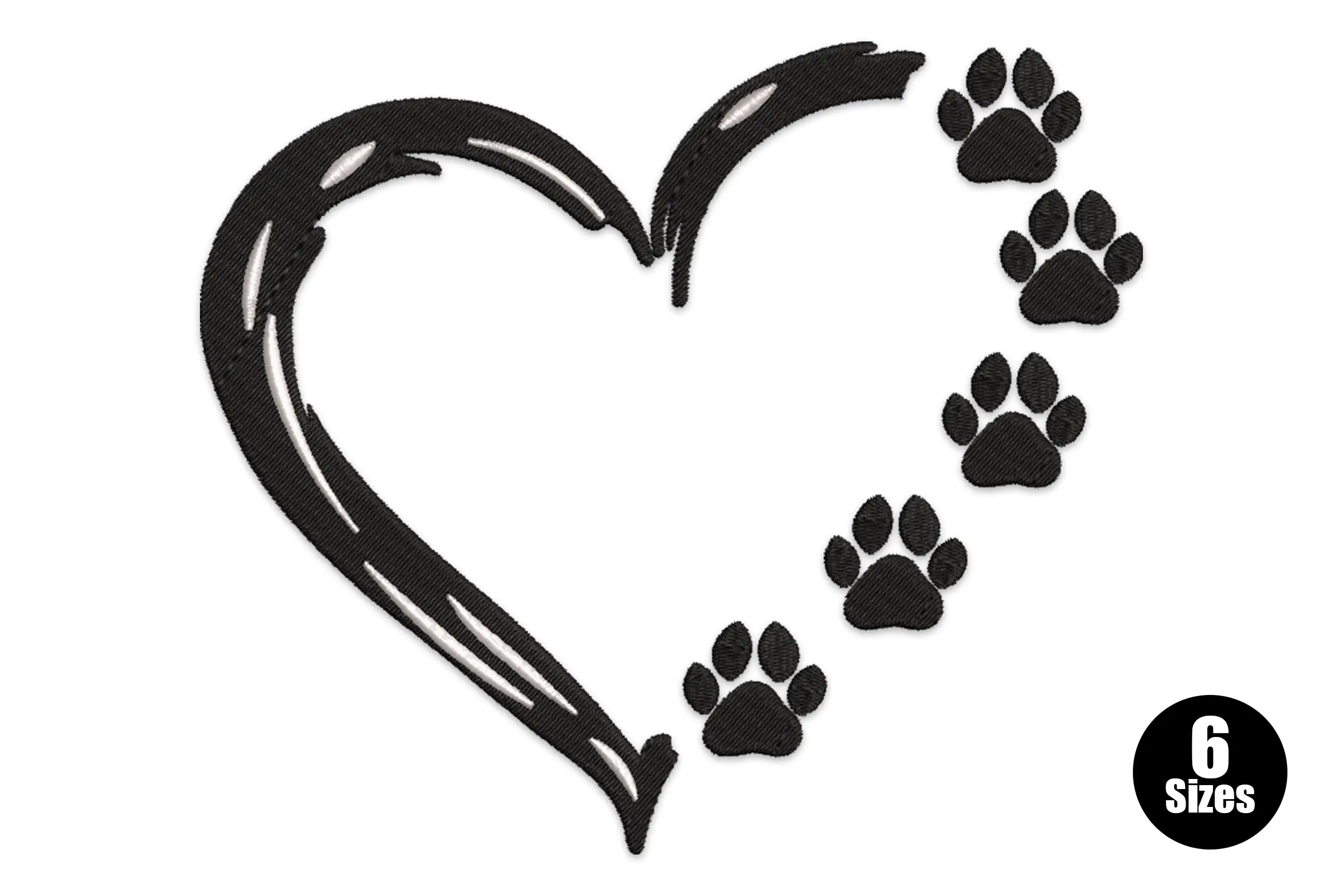 Heart with Paw Print Embroidery Design