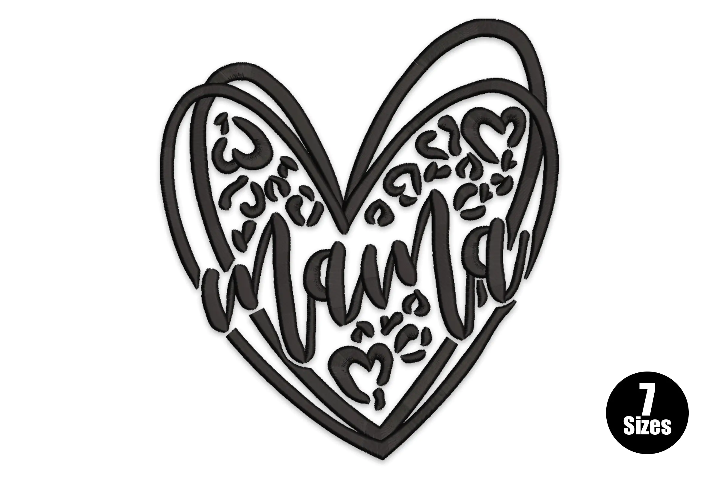 Mama Heart Leopard Print Embroidery Design File
