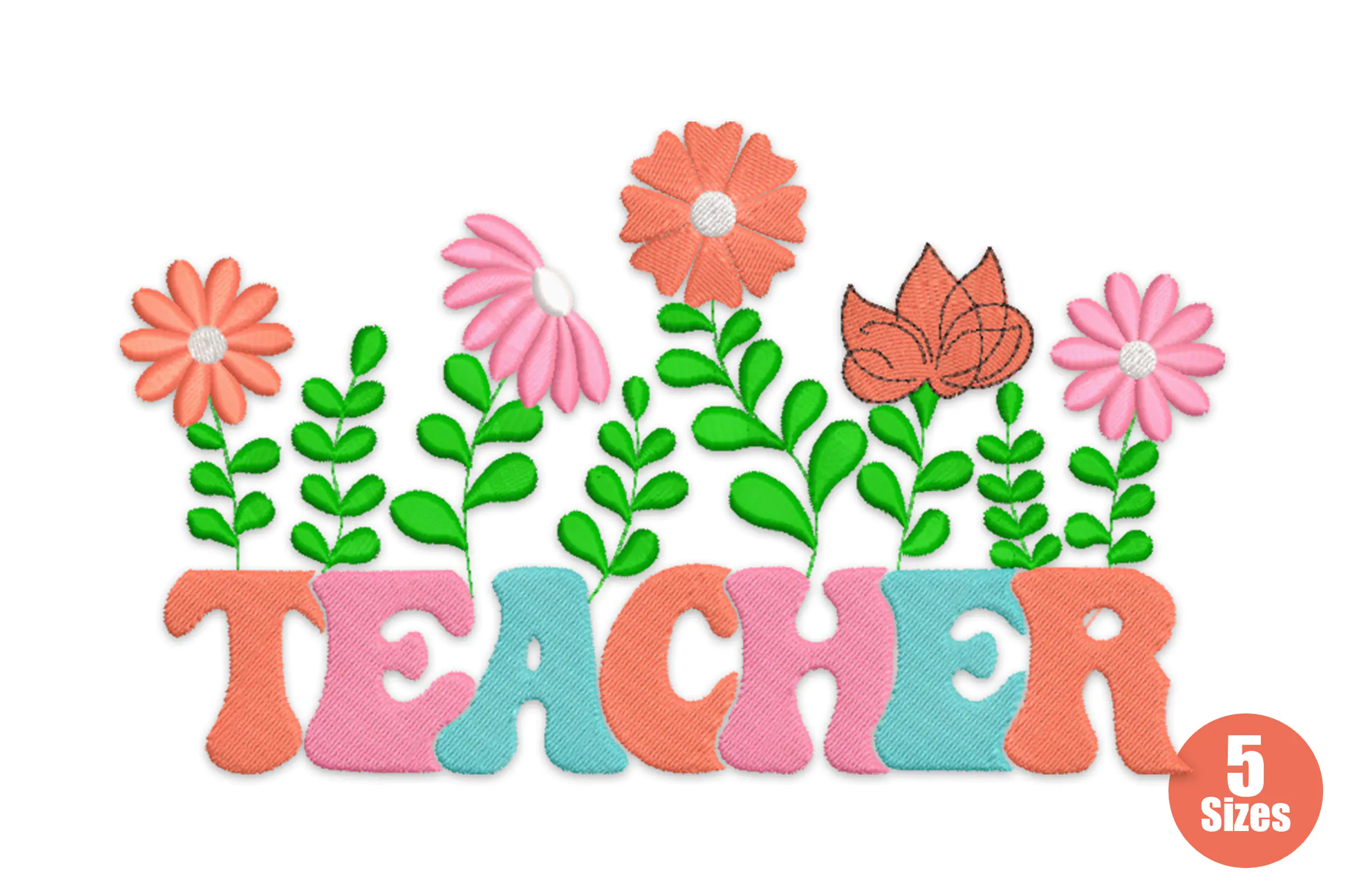 Teacher Flower Embroidery Design