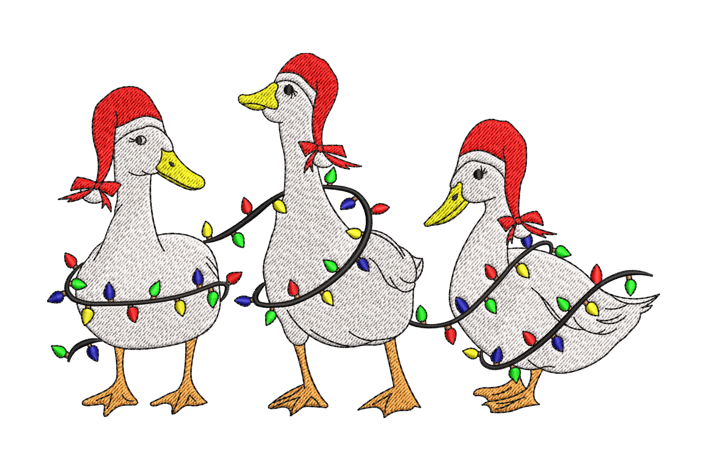 Ducks Christmas Light Embroidery Design