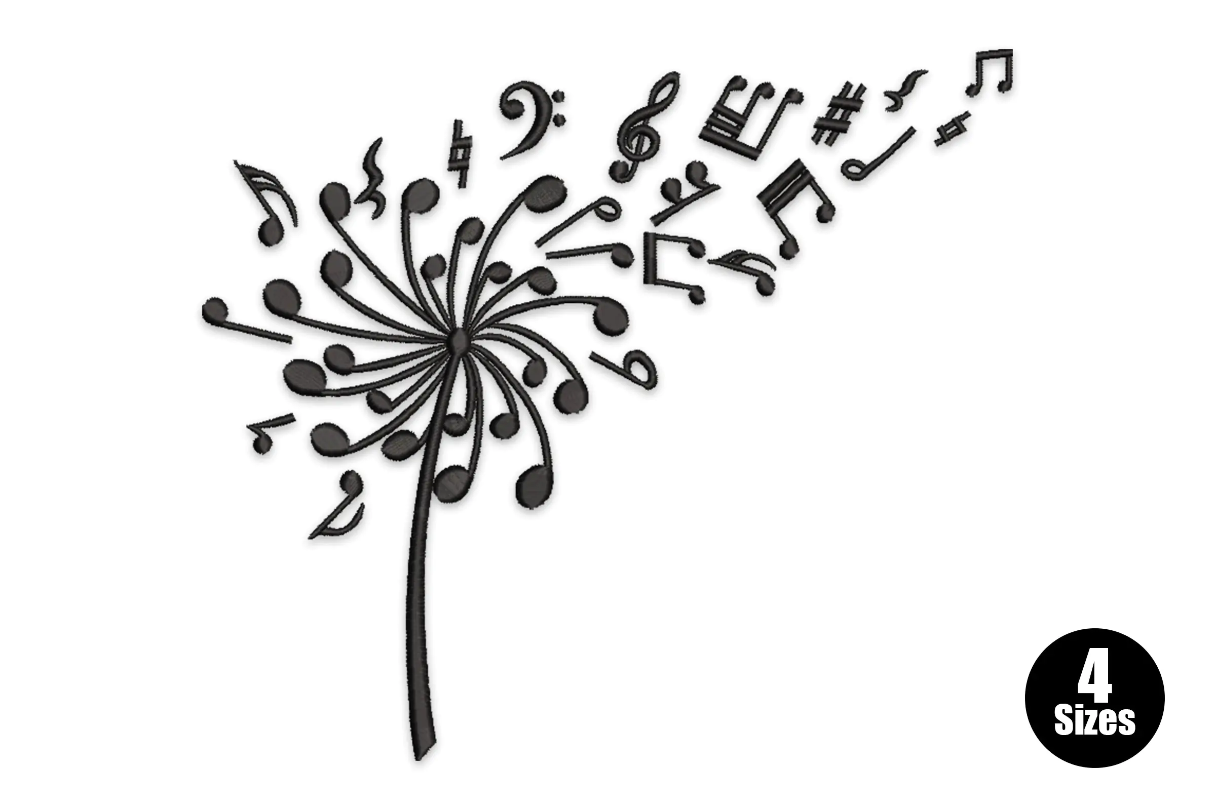 Dandelion Music Notes Embroidery Design