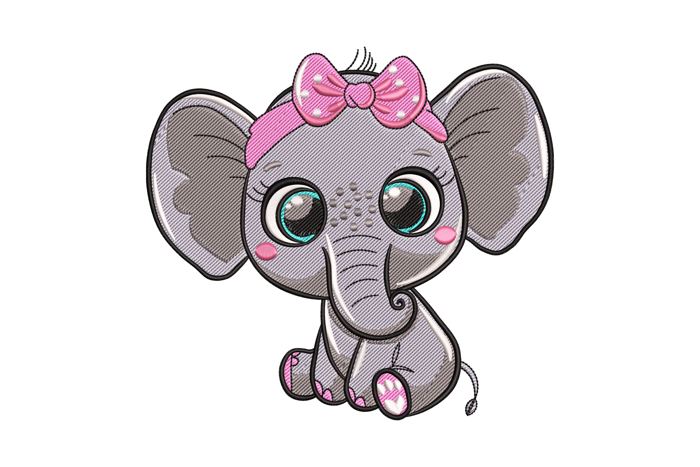Little Elephant Girl with Bow Machine Embroidery