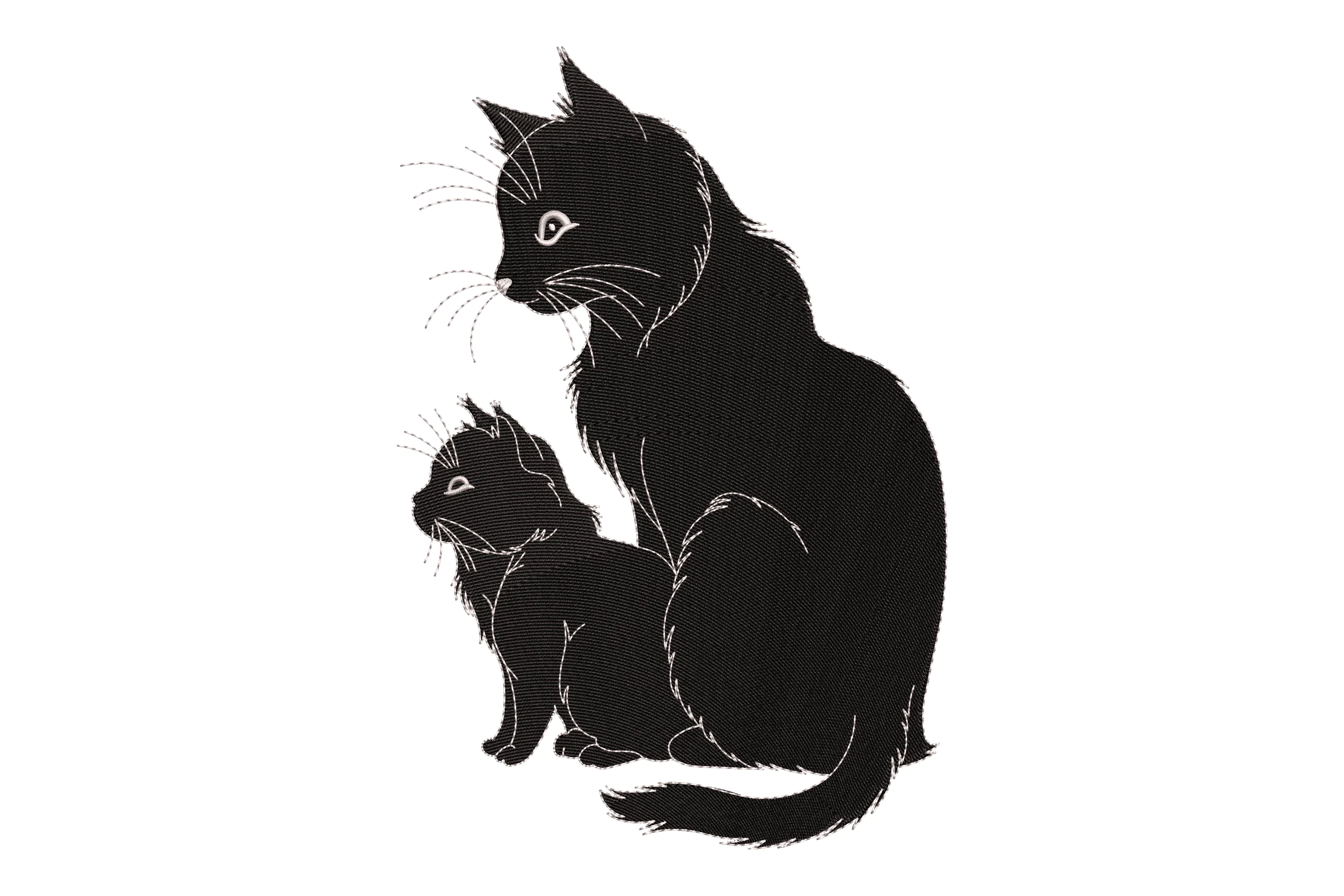 Mother and Kitten Silhouette Embroidery Design