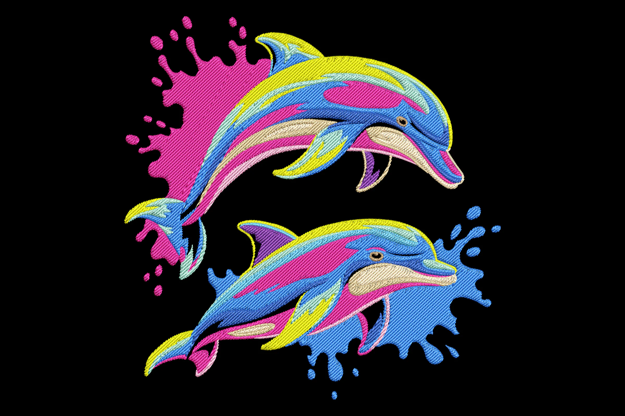 Colorful Dolphin Splash Embroidery Design File