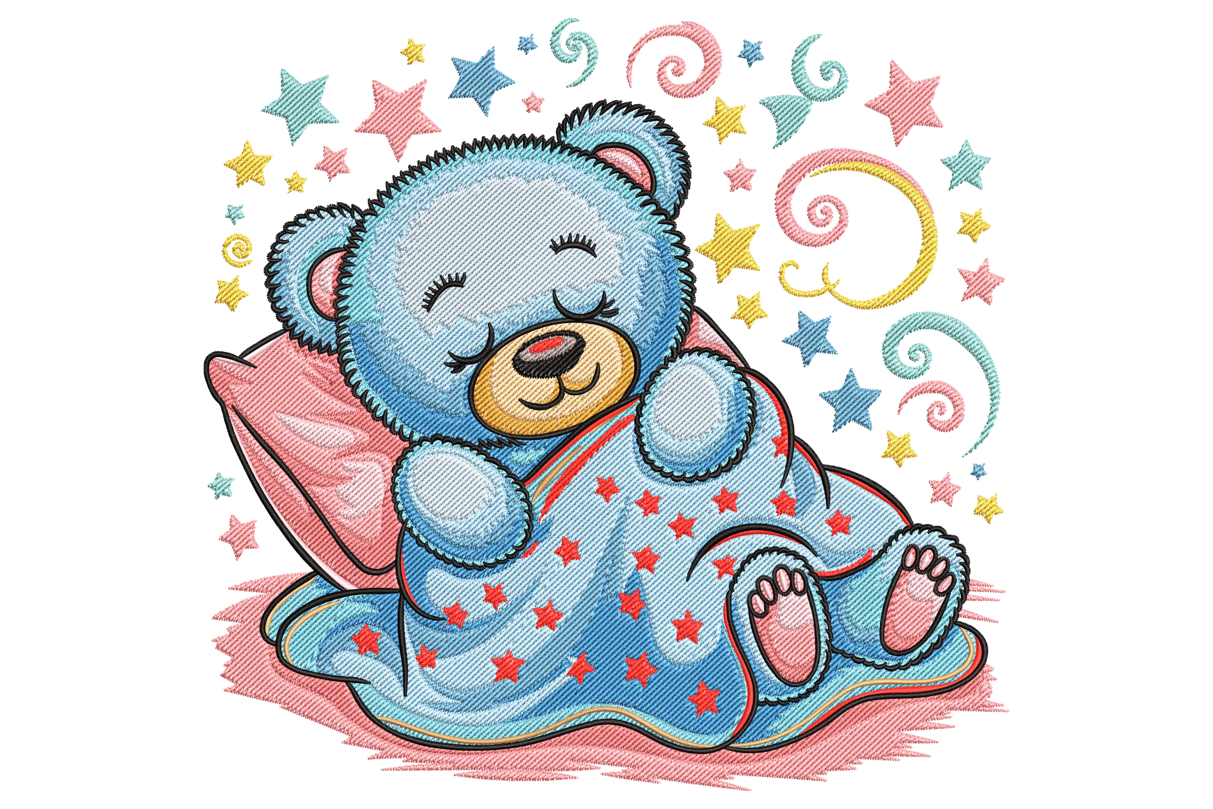 Bear Sleeping On Pillow Embroidery Design
