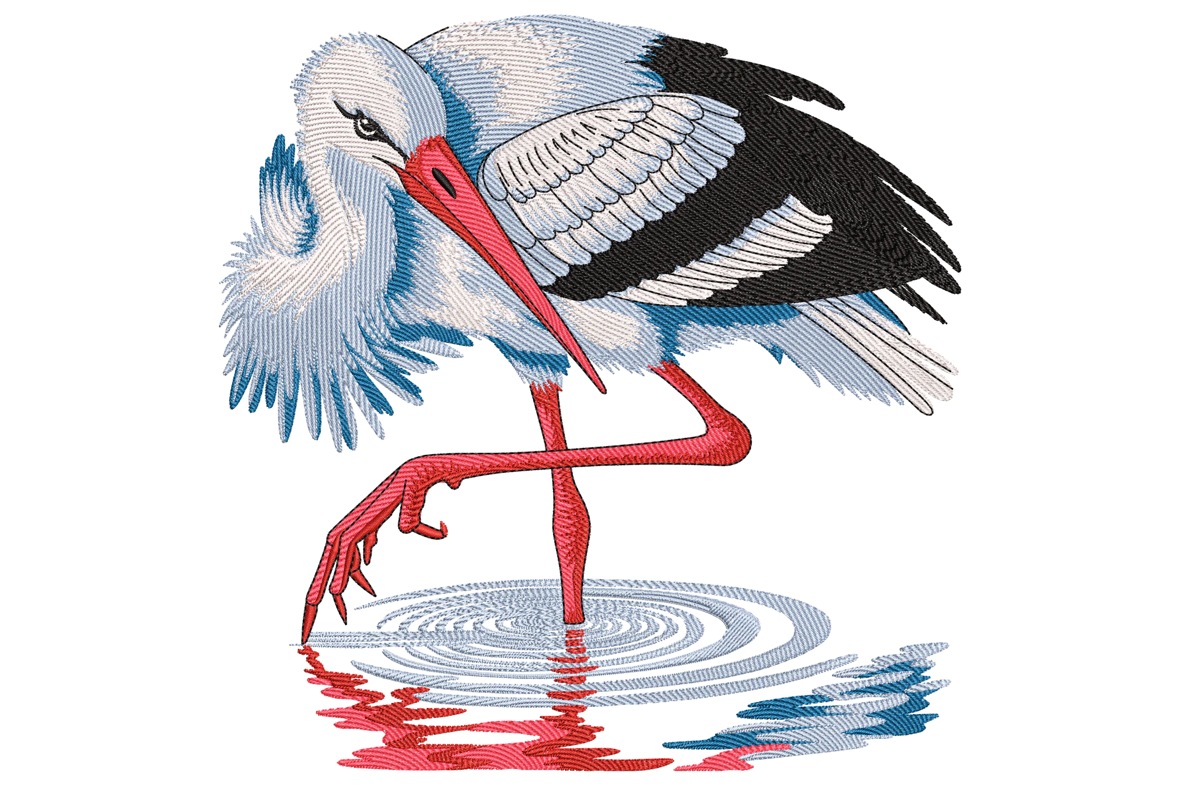 Stork in Water Embroidery Design