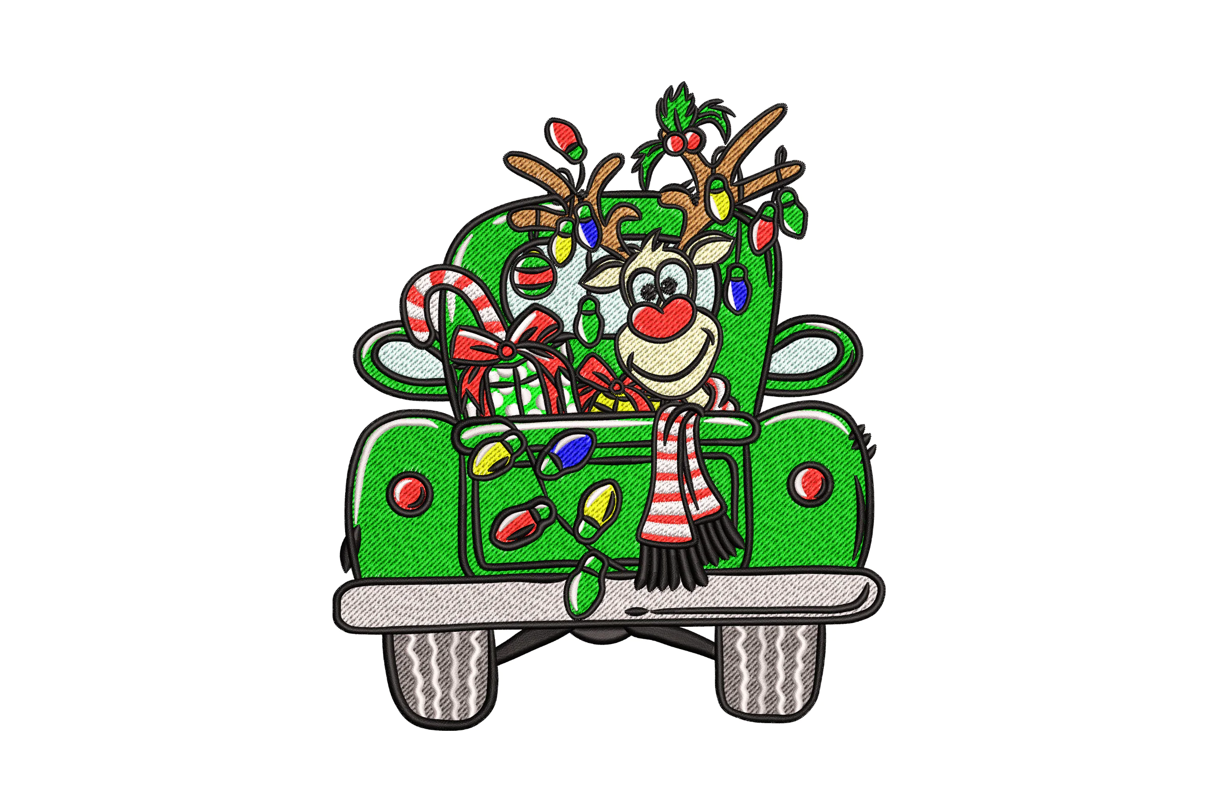 Christmas Reindeer in Truck Embroidery Design