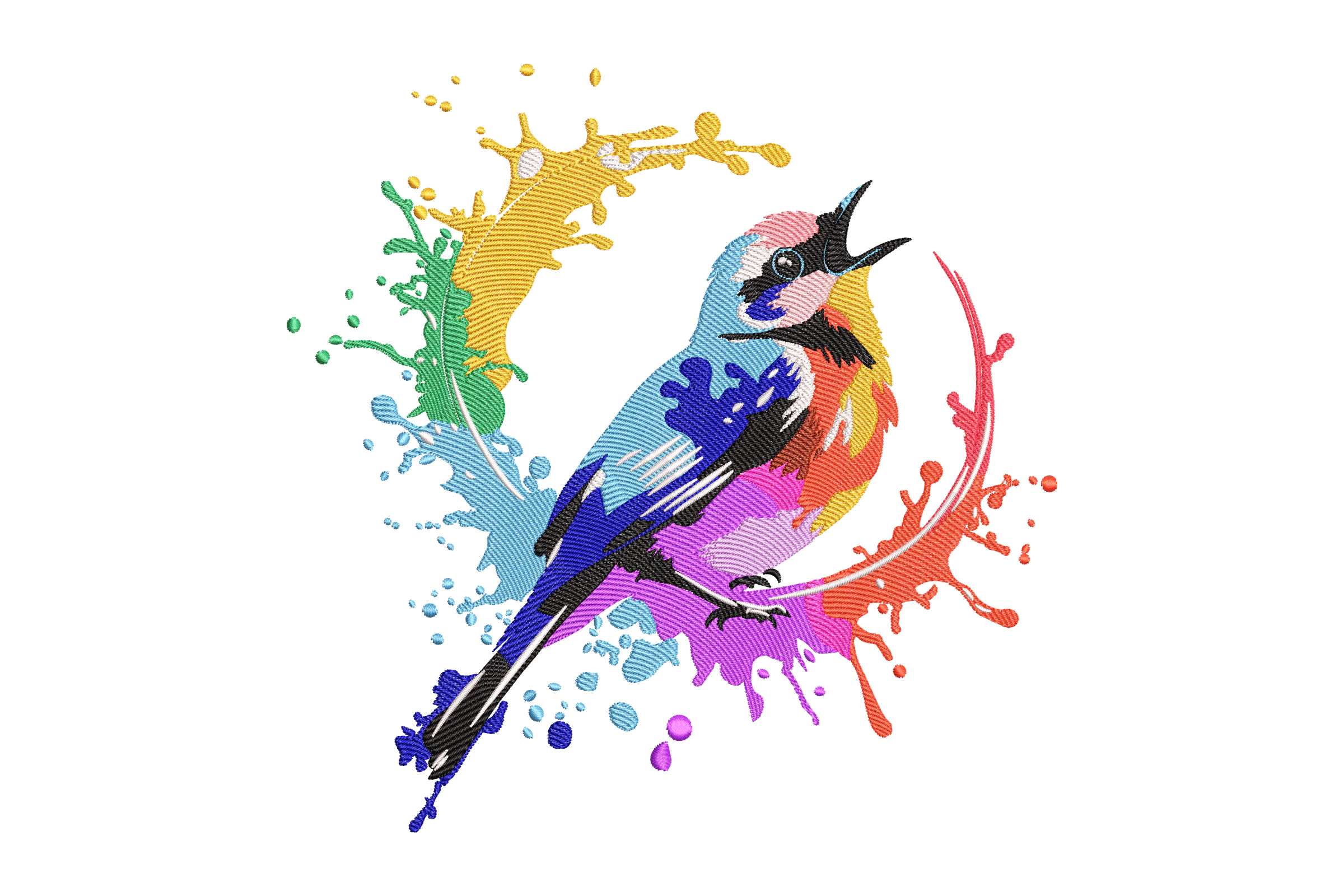 Colorful Bird With Splash Embroidery Design