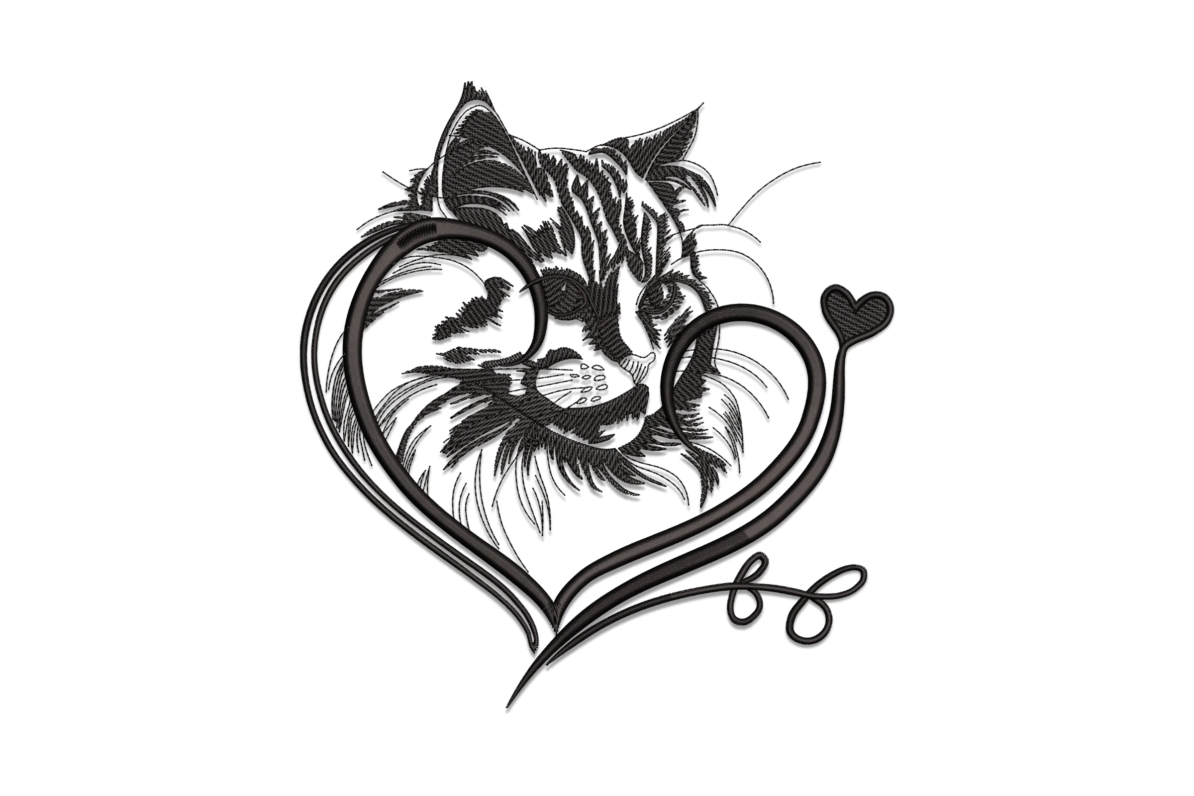 Heart Cat Embroidery Design