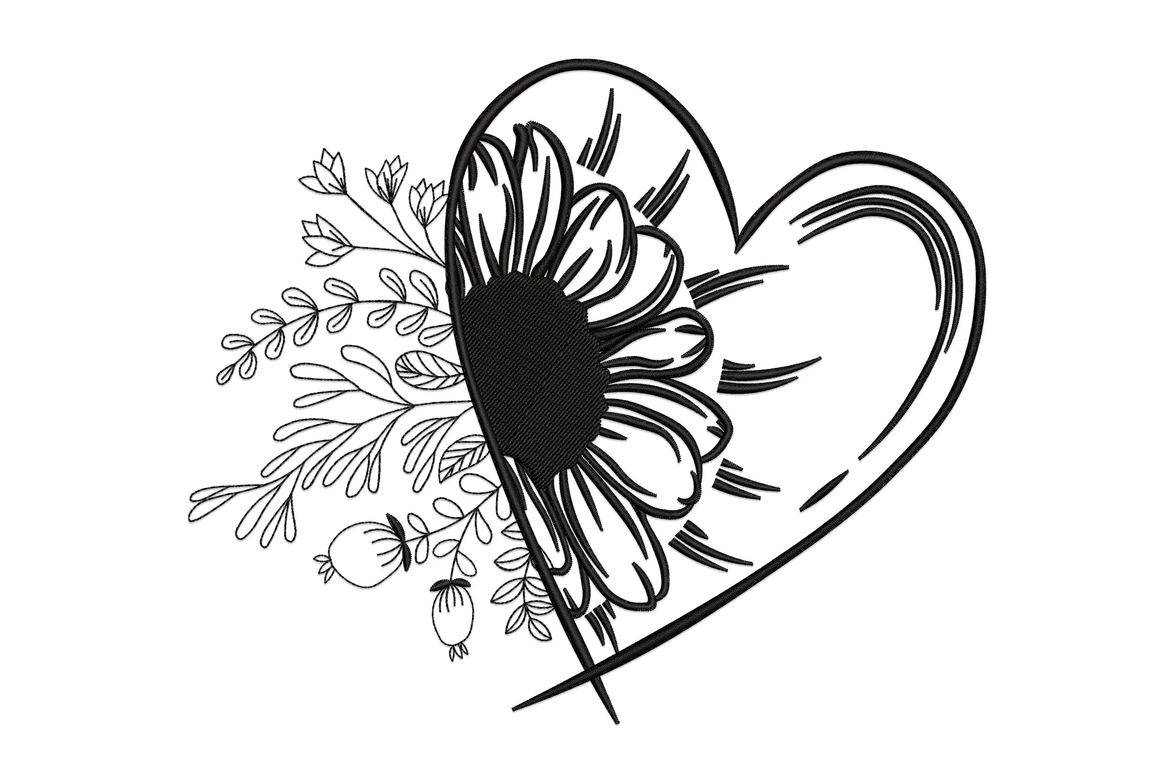 Love Hope Faith Sunflowers Heart Embroidery Design