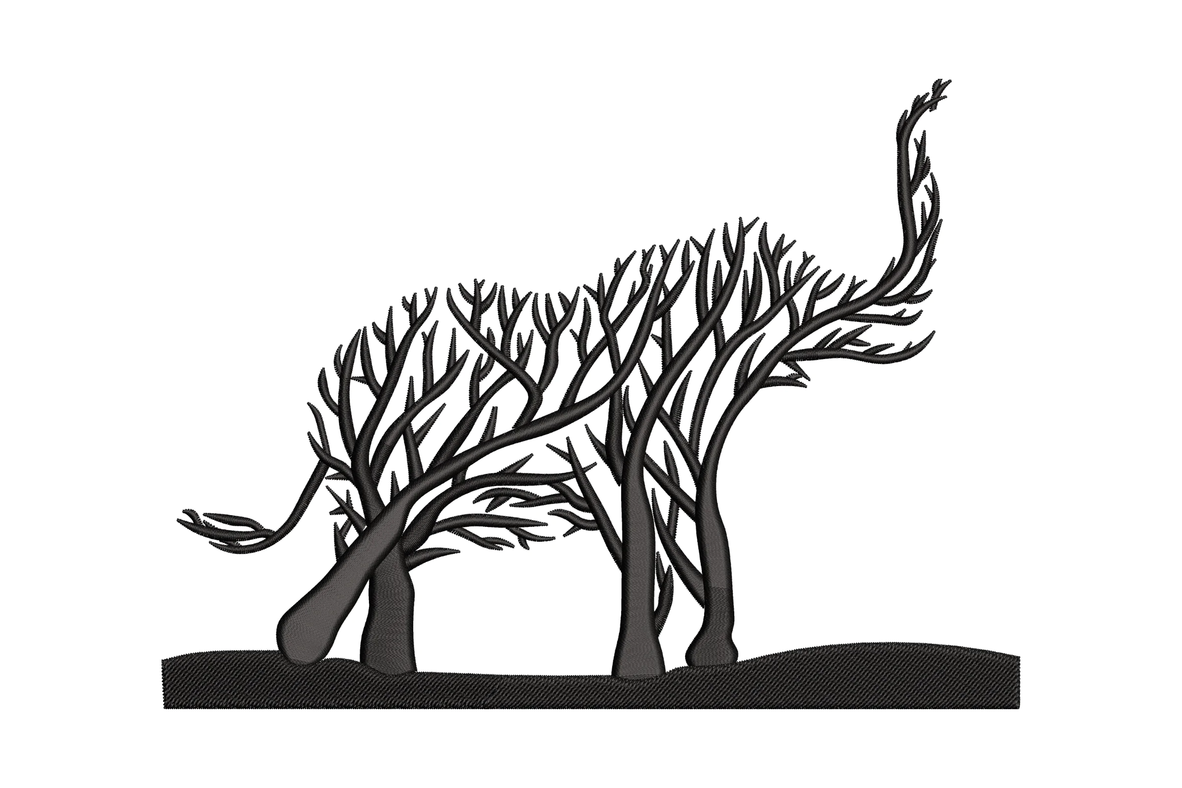 Tree Elephant Illusion Embroidery Design
