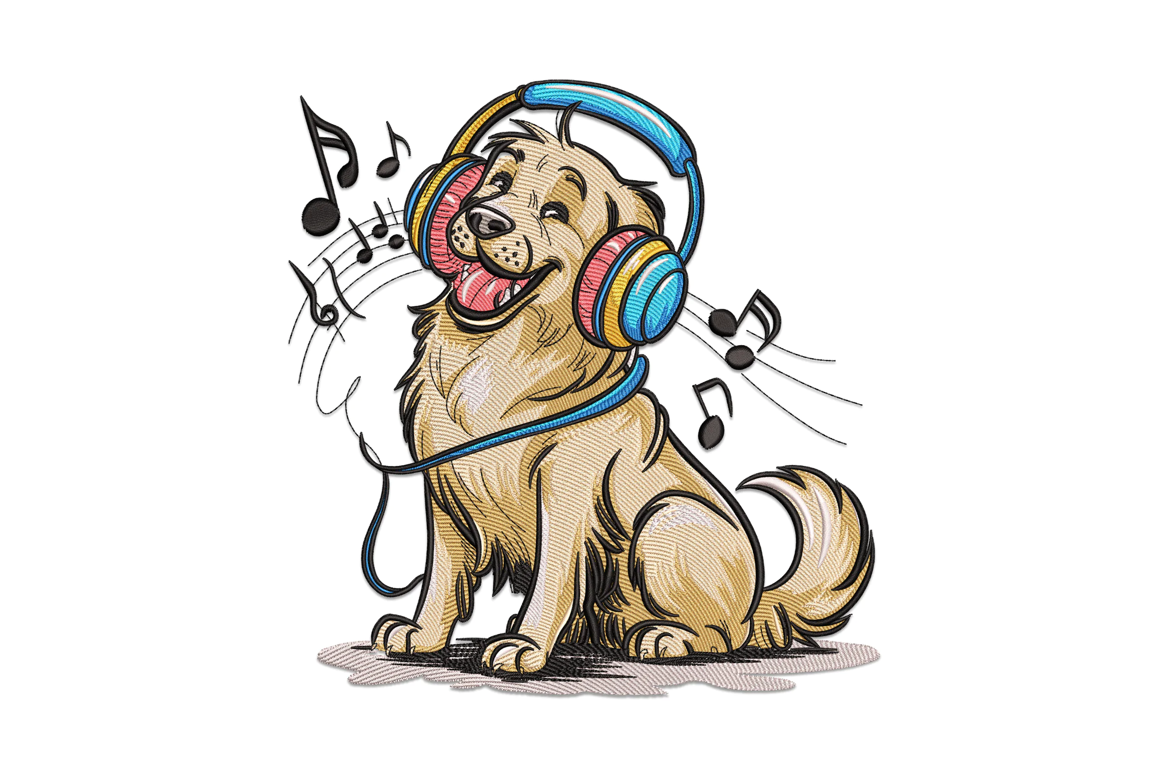 Golden Retriever Music Embroidery Design