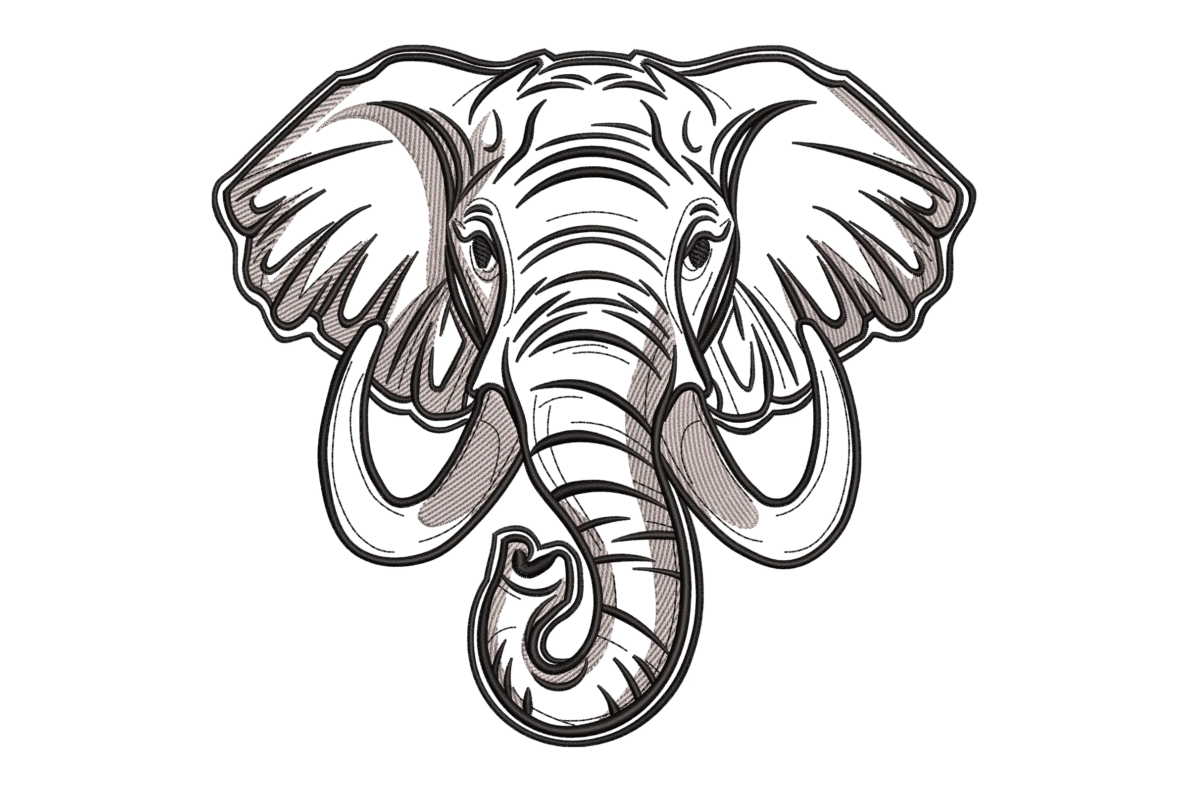 Black and White Elephant Embroidery Design