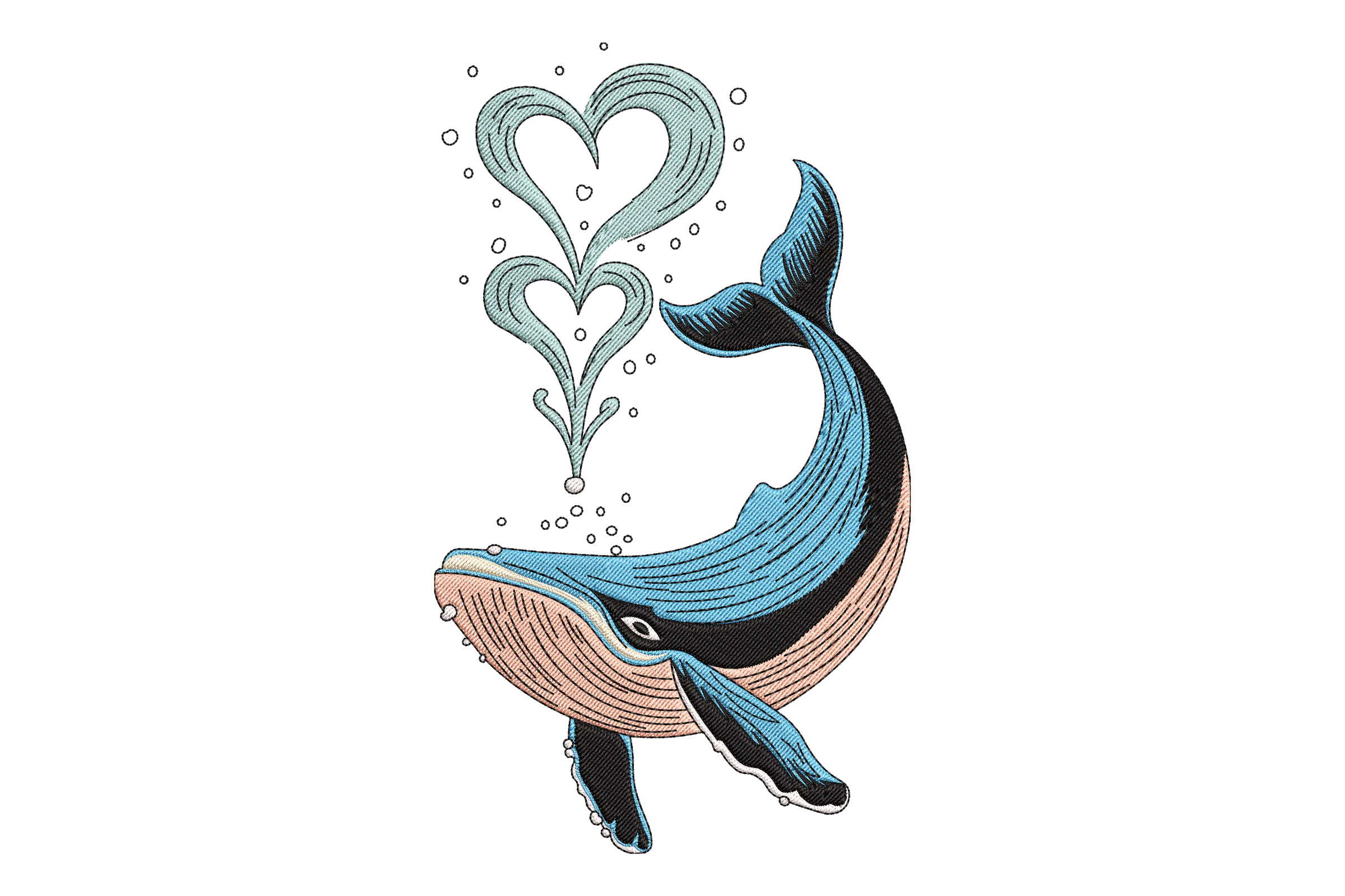 Whale with Love Heart Spray Embroidery Design