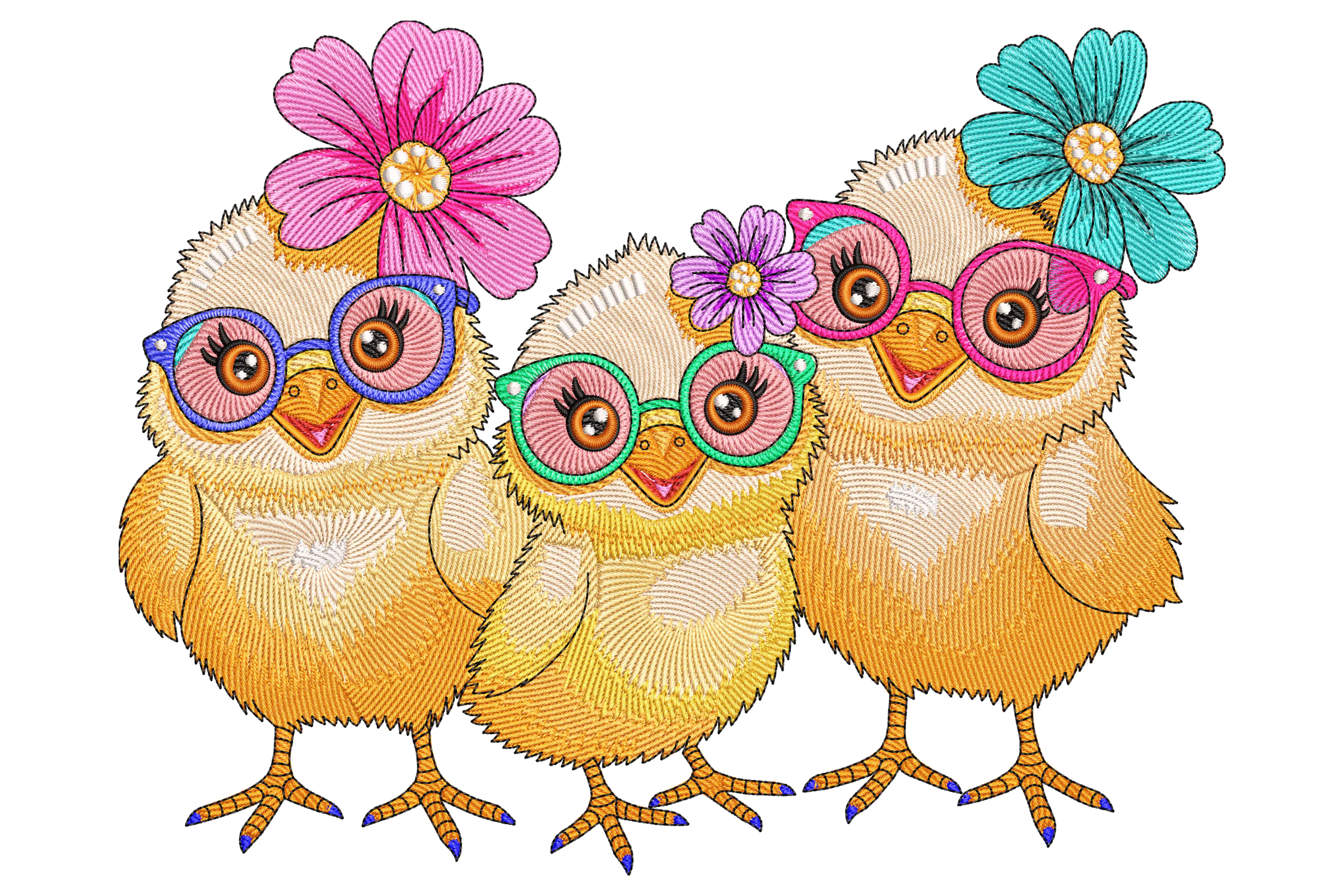 Funky Chicks Embroidery Design