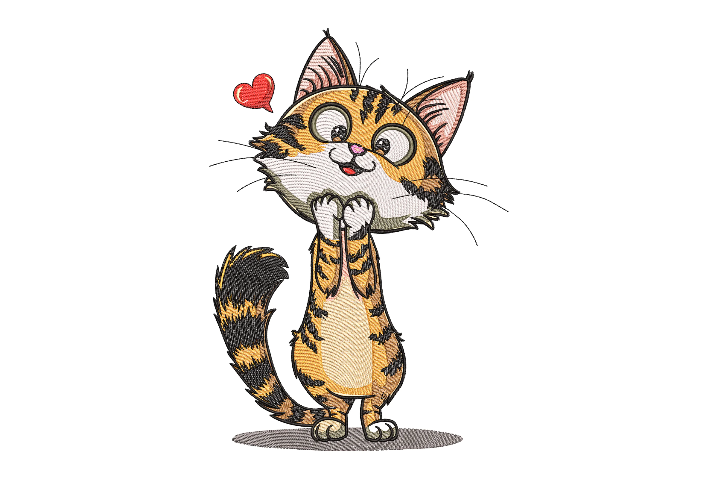 Cute Kitten with Heart Embroidery Design