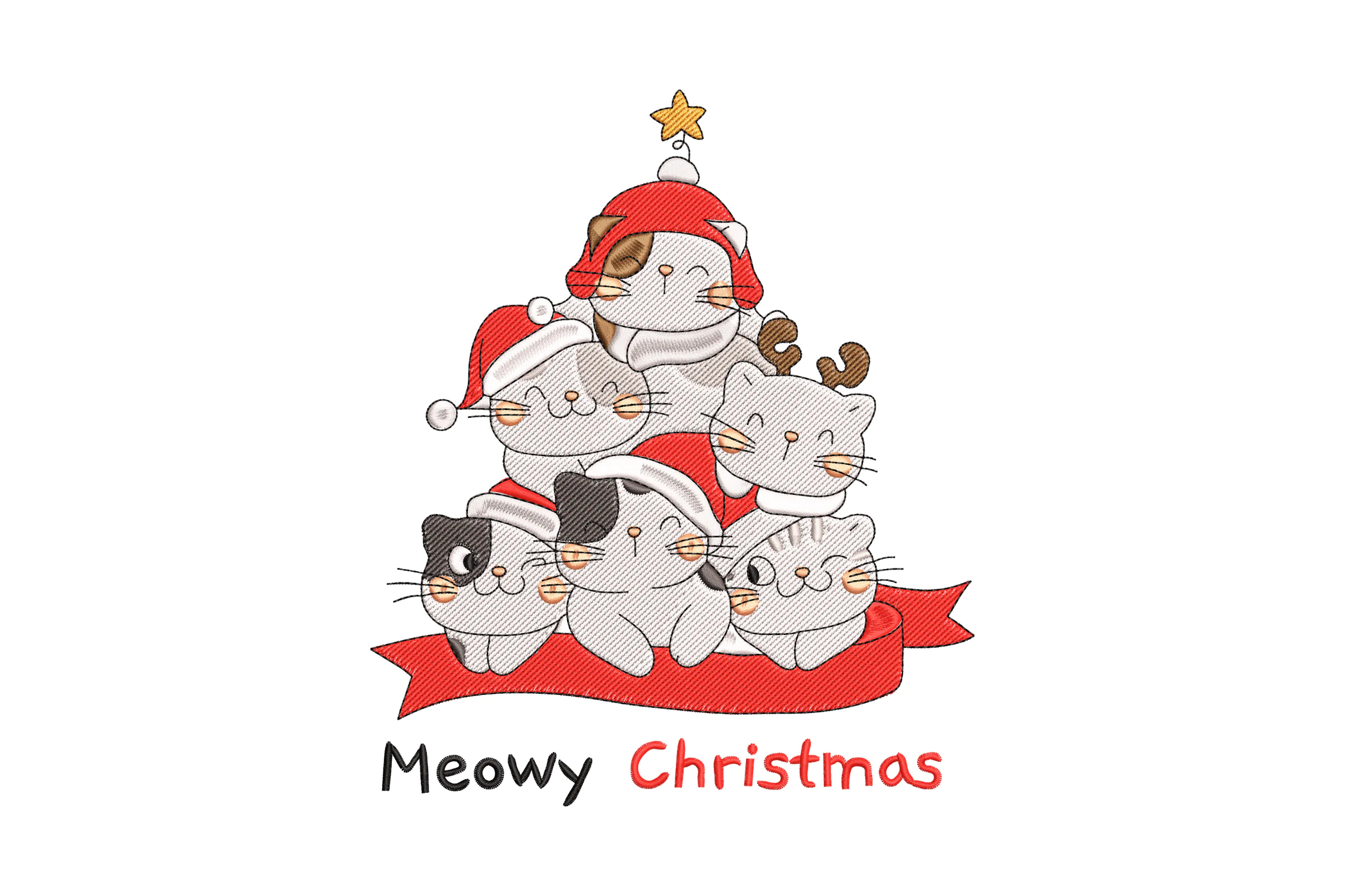 Christmas Tree Cat Embroidery File