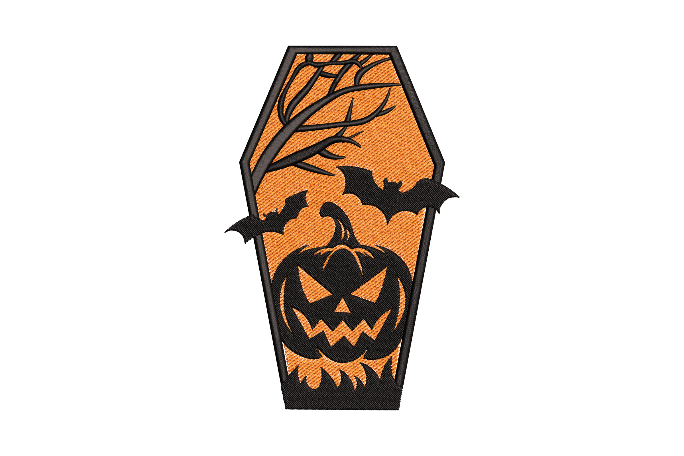 Halloween Coffin with Pumpkin Embroidery Design