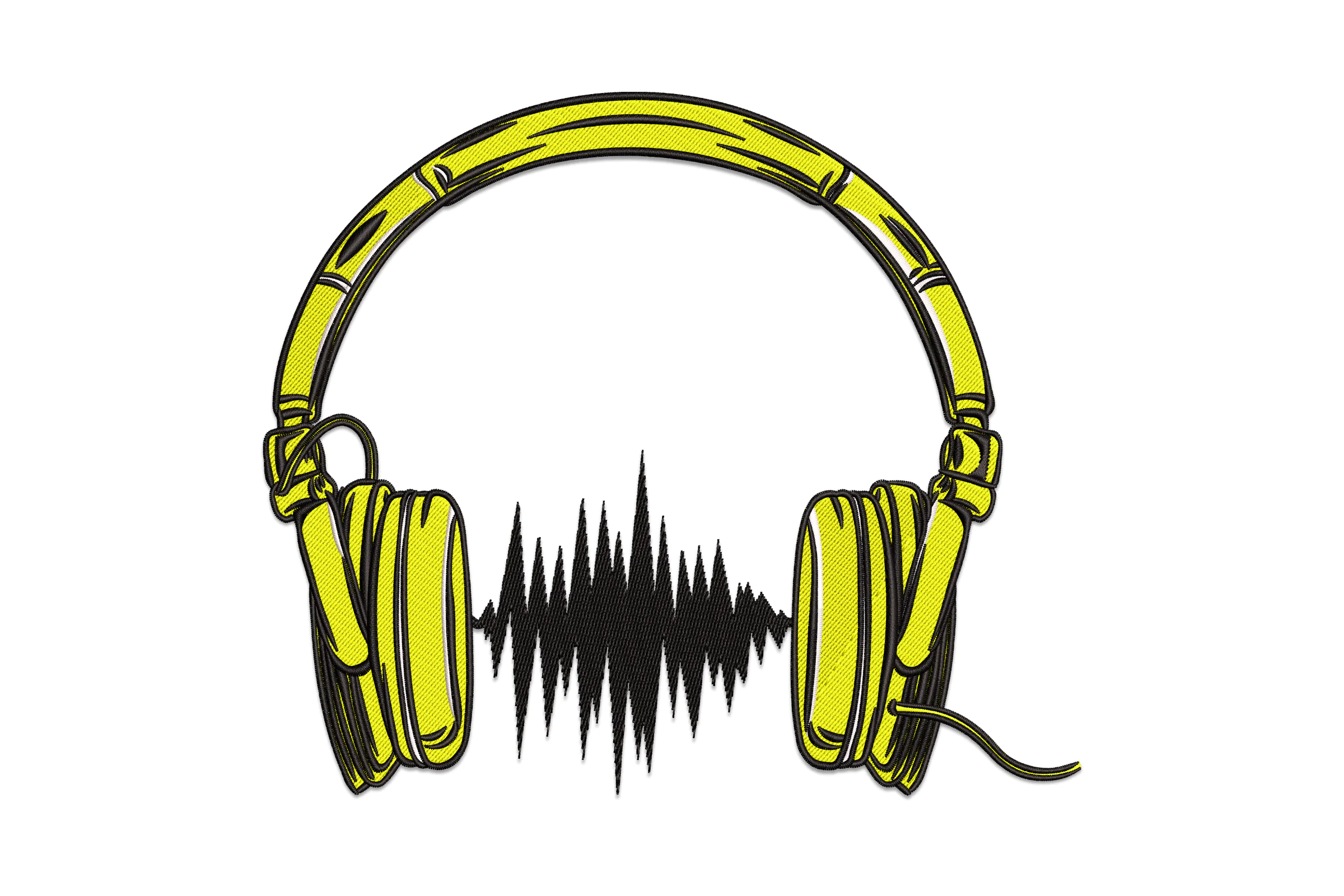 Yellow Headphones With Sound Wave Embroidery Design