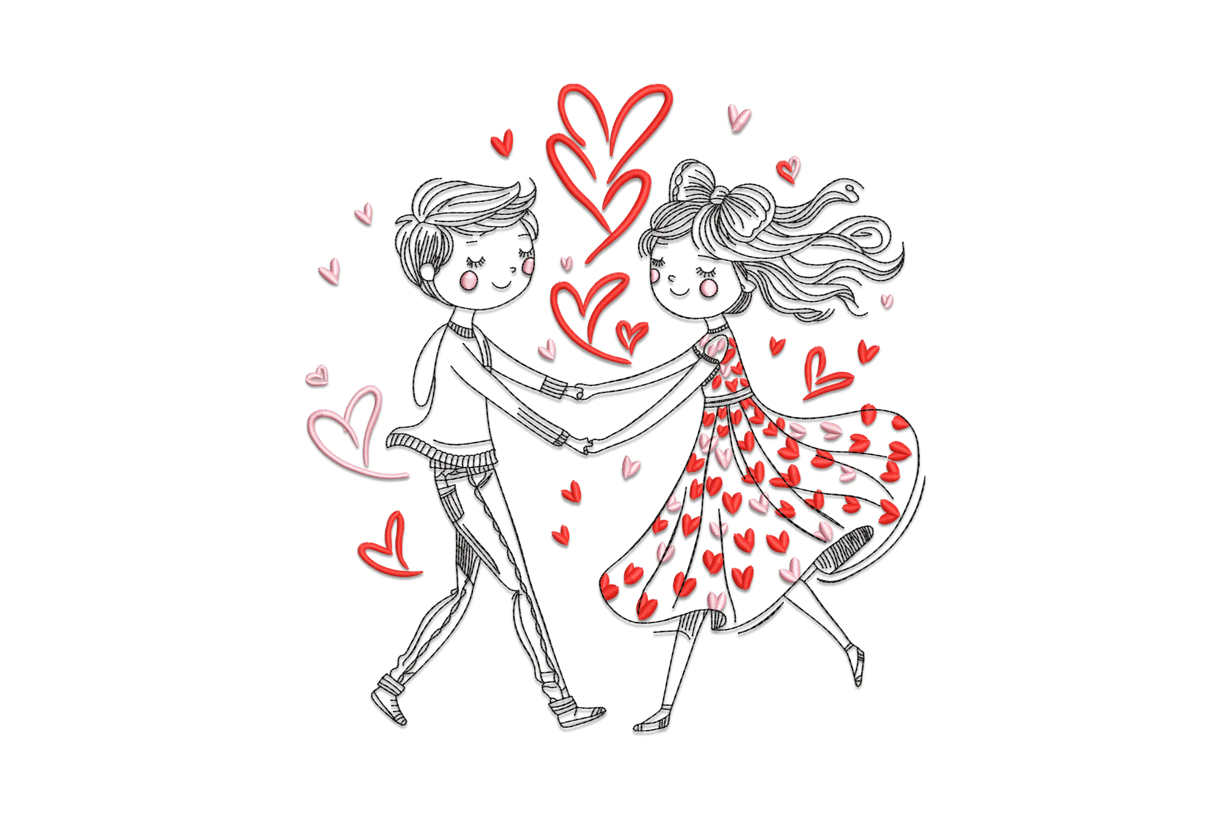 Valentine Couple Love Embroidery Design