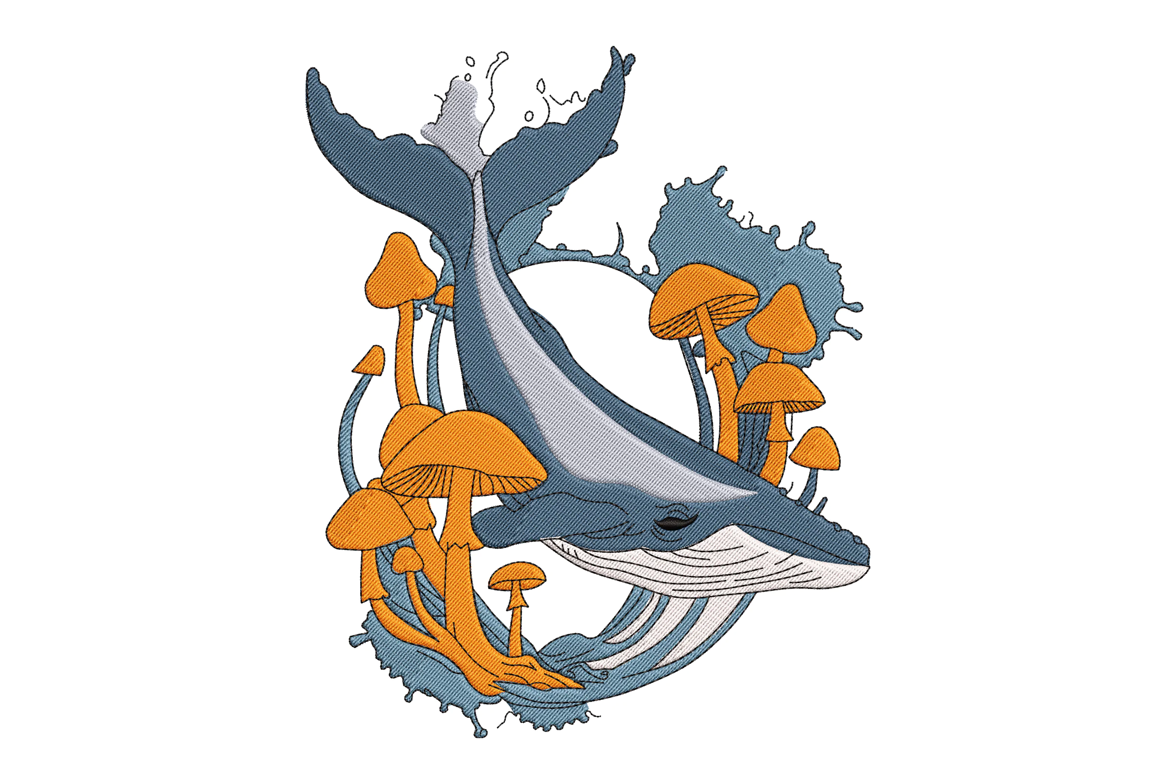 Whale with Mushrooms Embroidery Design