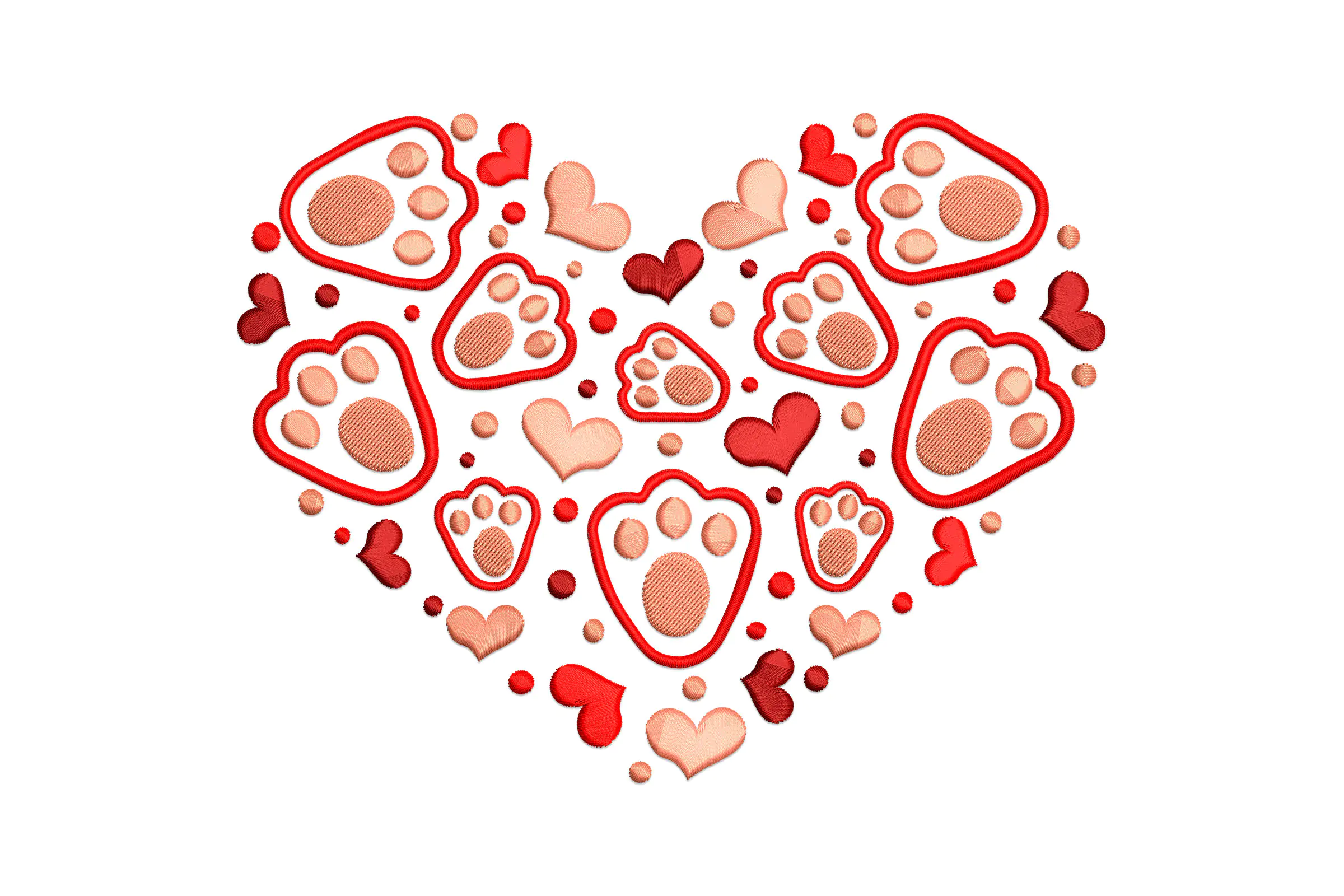 Paw Print Heart Embroidery File