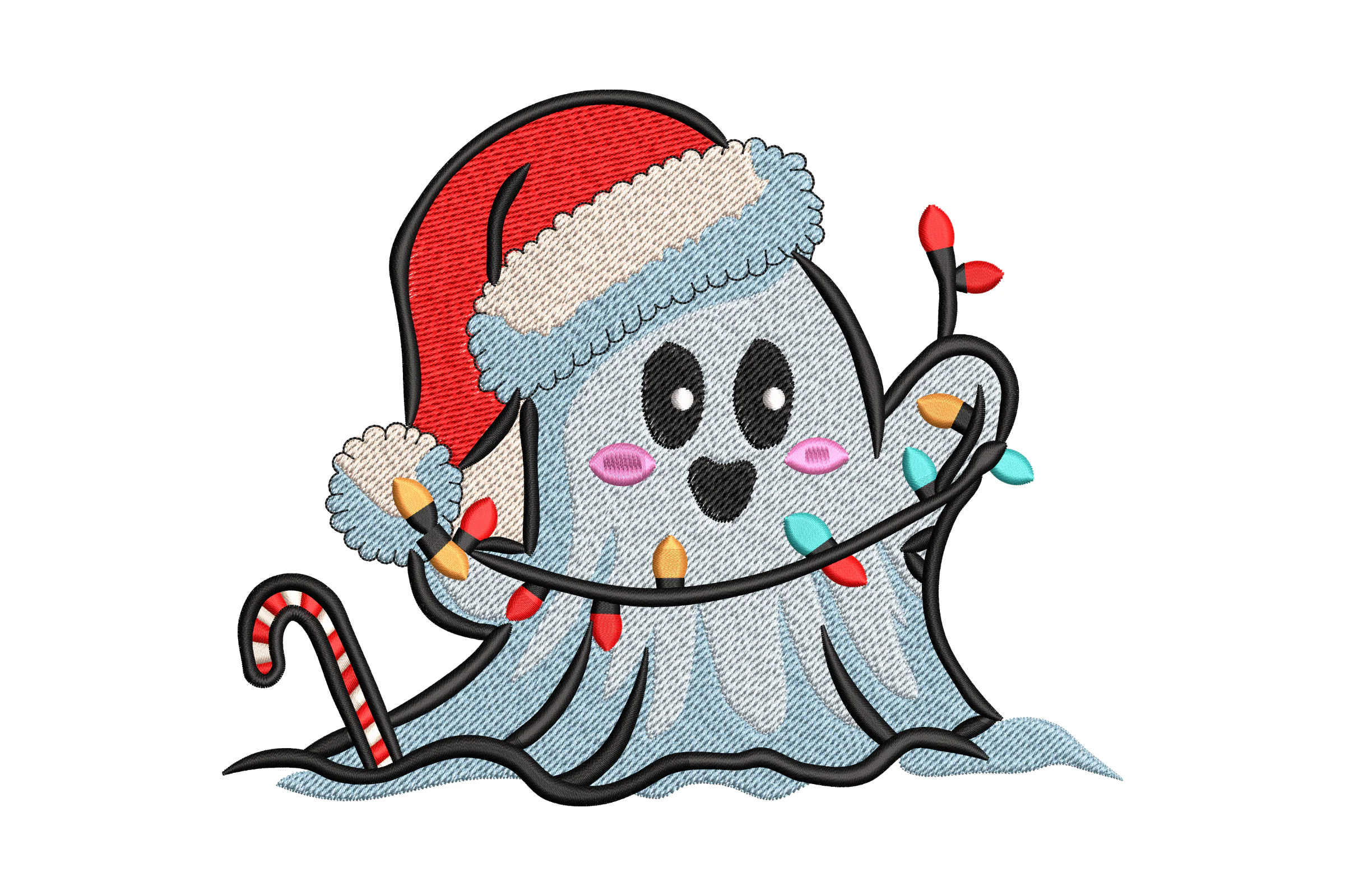 Christmas Lights Candy Cane Embroidery Design