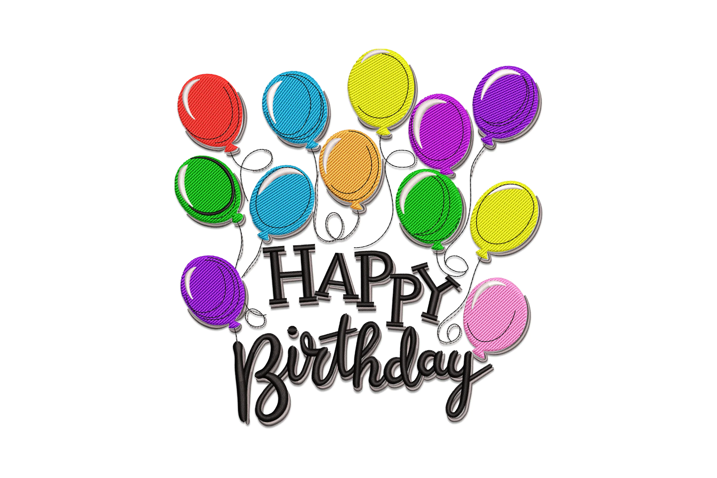 Happy Birthday with Balloons Embroidery Design