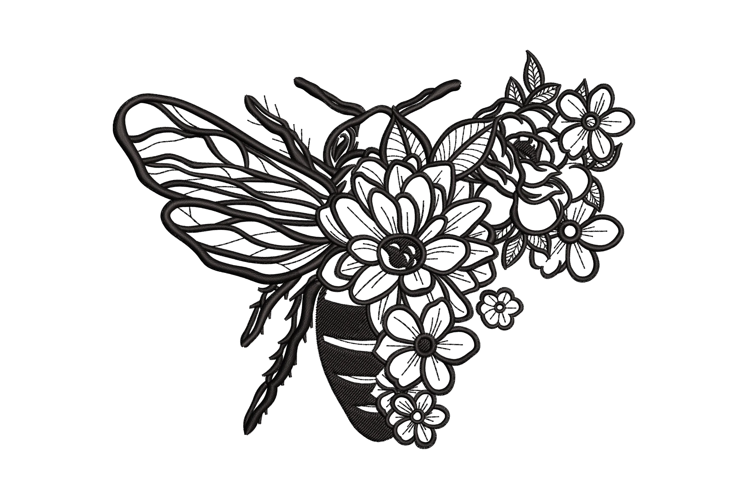 Floral Bee Embroidery Design File