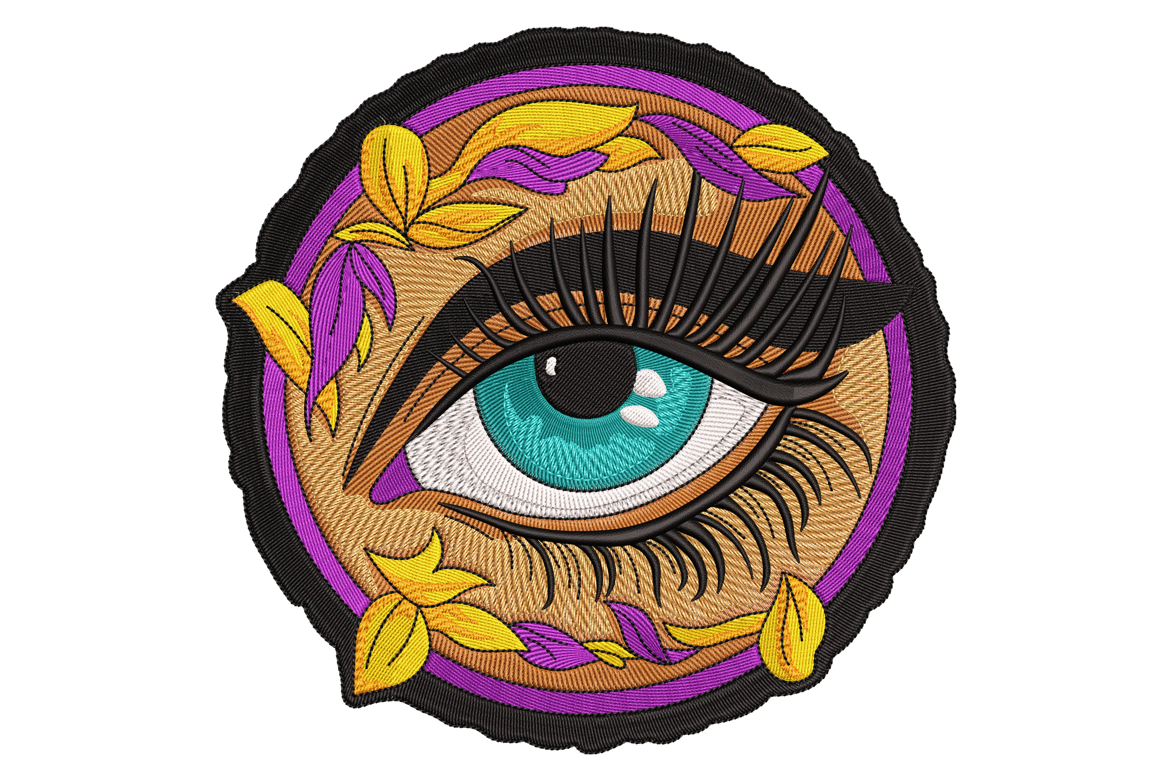 Colorful Eye with Leaves Embroidery Design