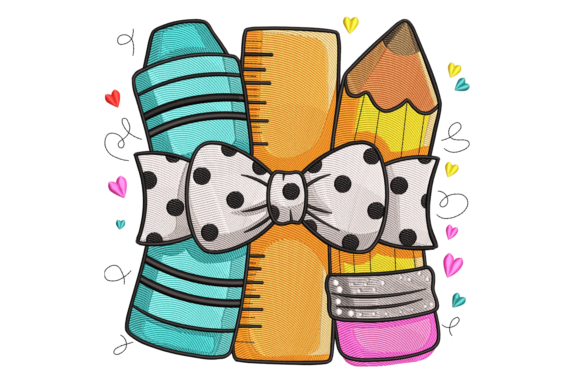 Crayon Ruler Pencil Embroidery Design