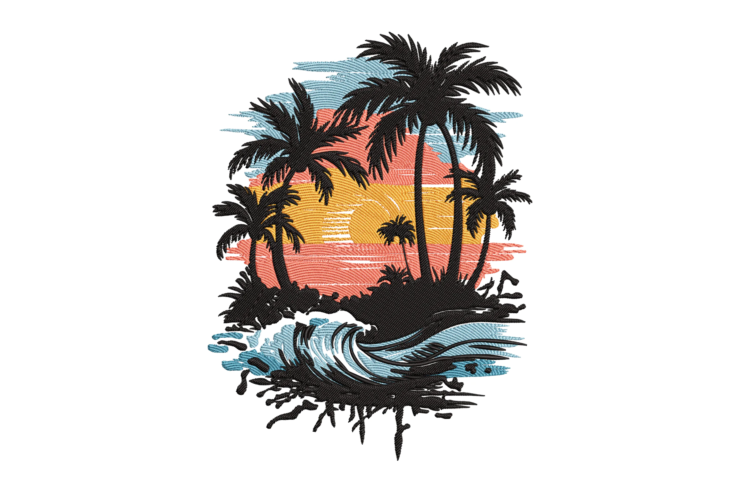Tropical Sunset Palm Tree Embroidery Design
