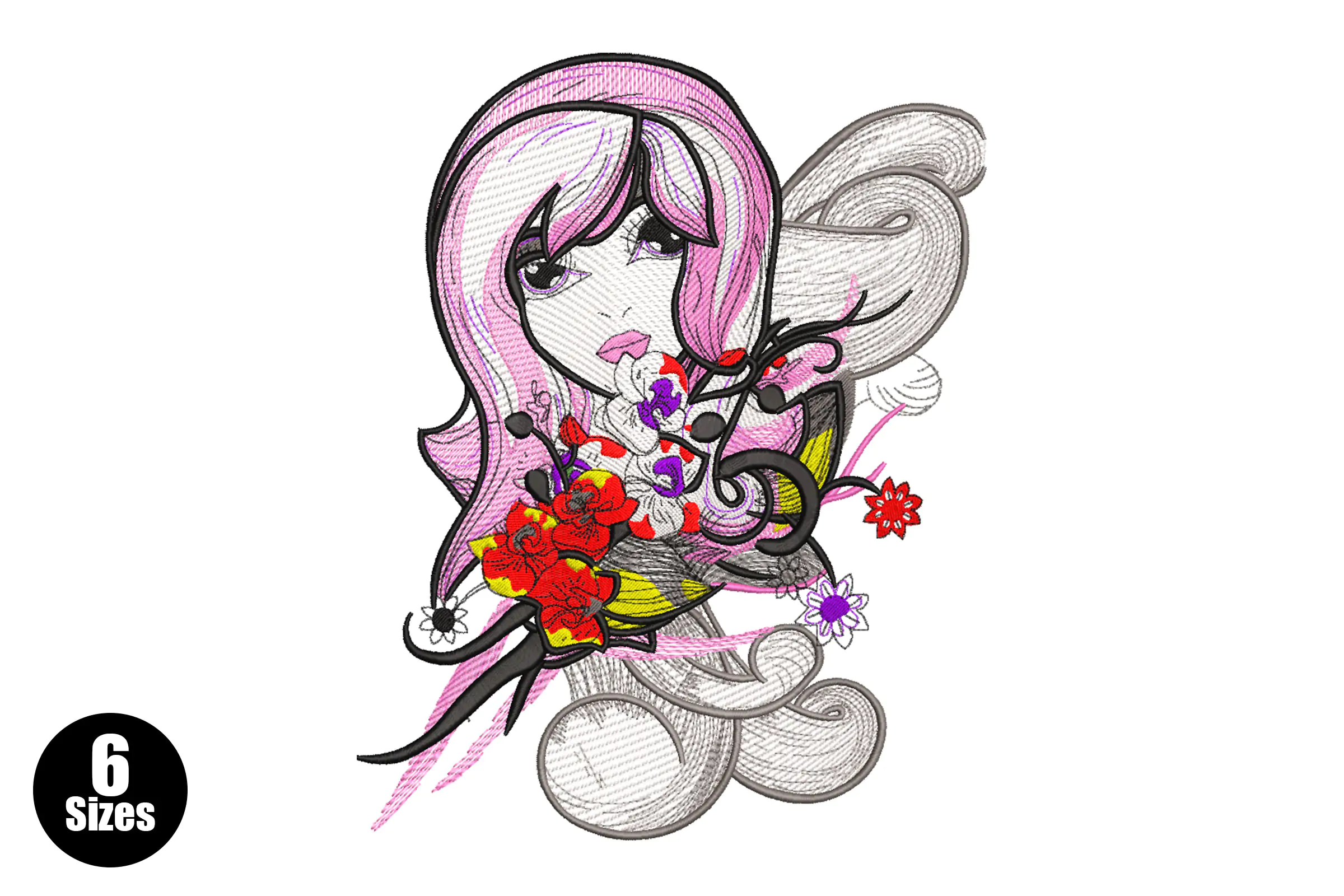 Lady with Flowers Embroidery Design