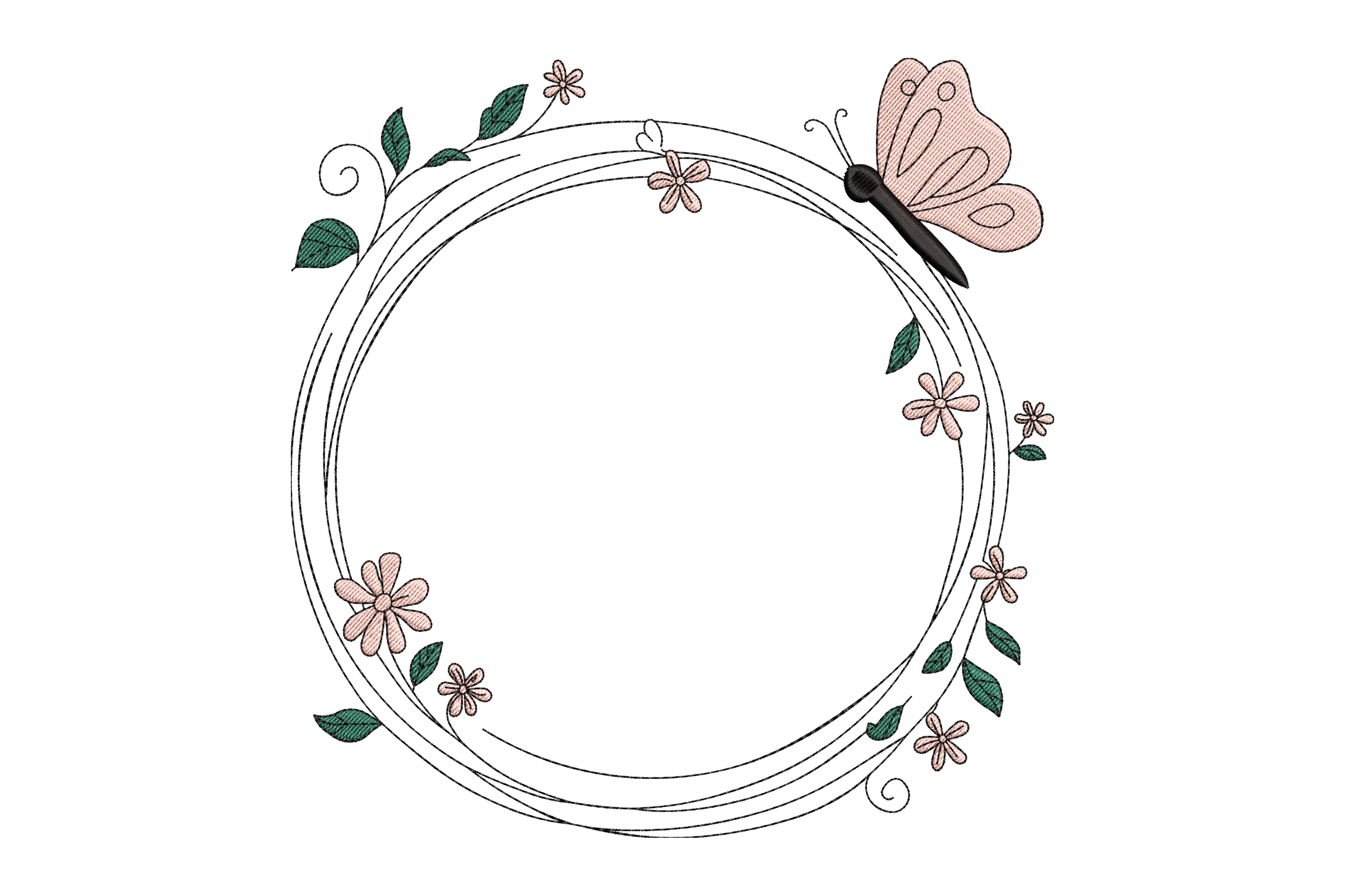 Floral Wreath With Butterfly Embroidery Design