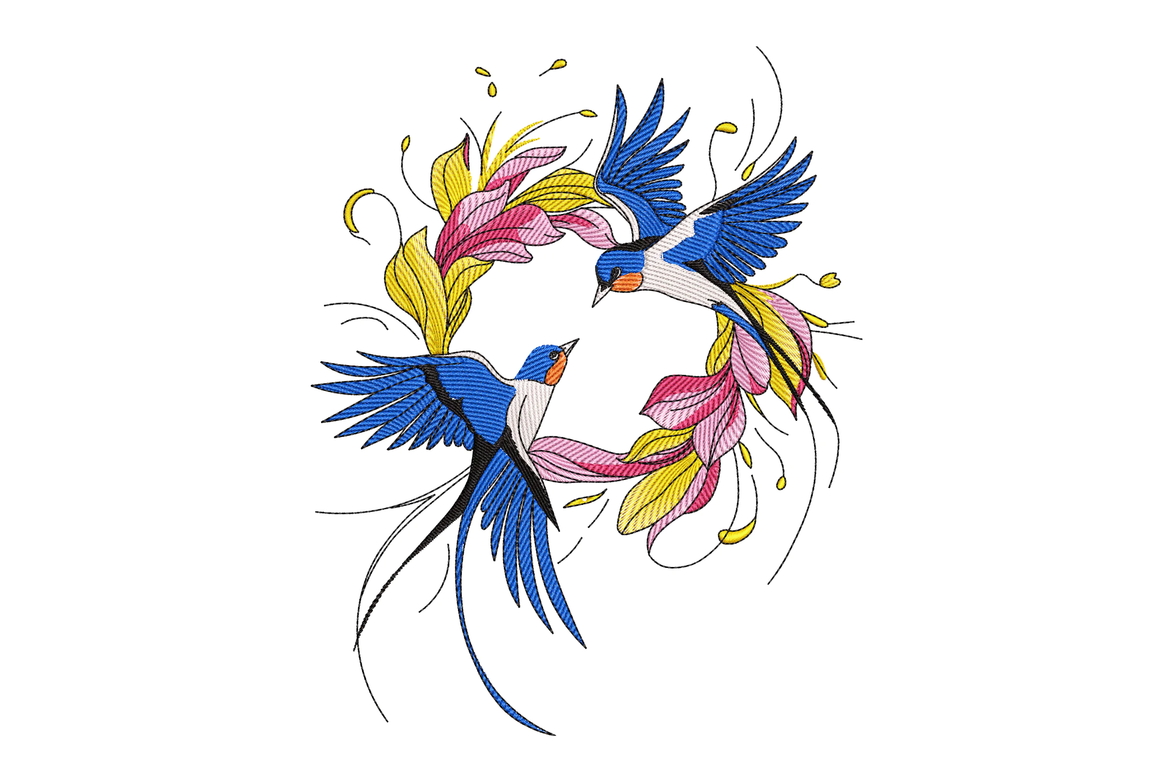 Birds in a Floral Wreath Embroidery Design