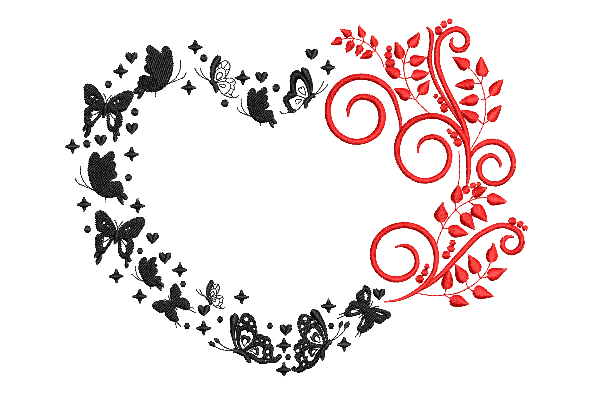 Heart with Butterflies Embroidery Design
