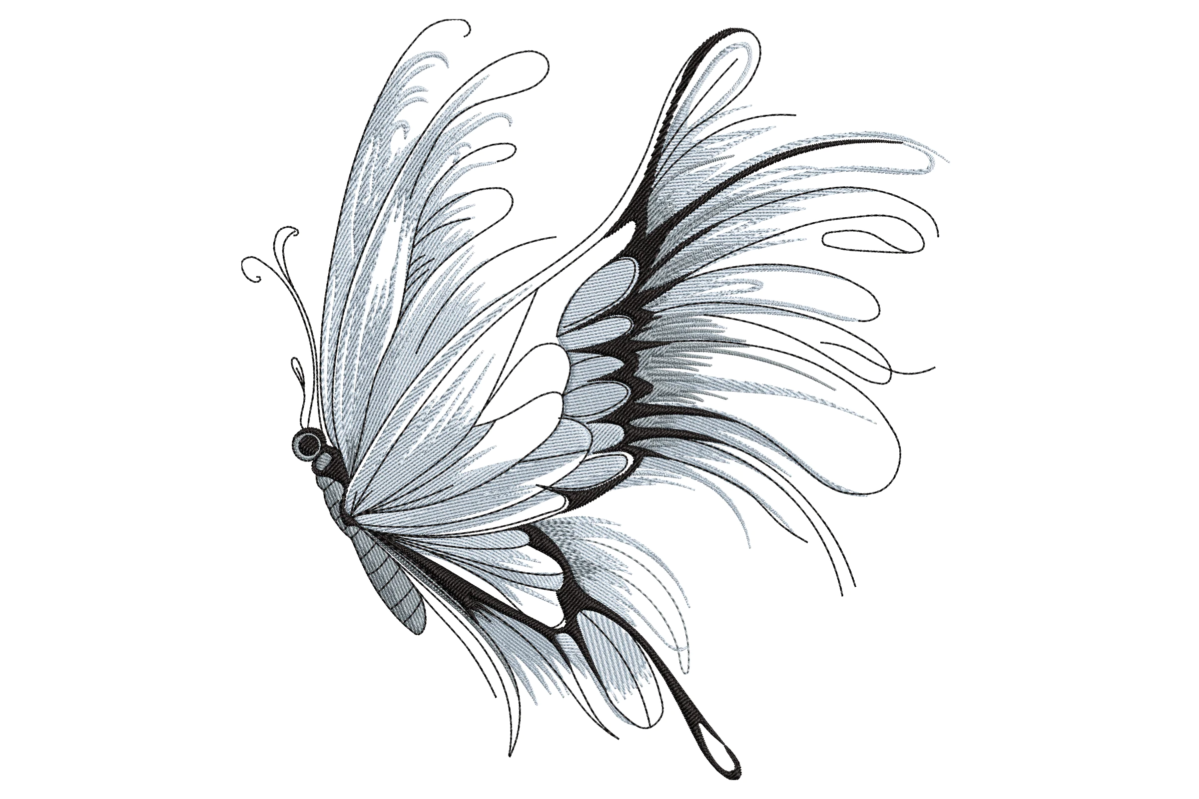 Butterfly Silhouette Line Art Embroidery Design