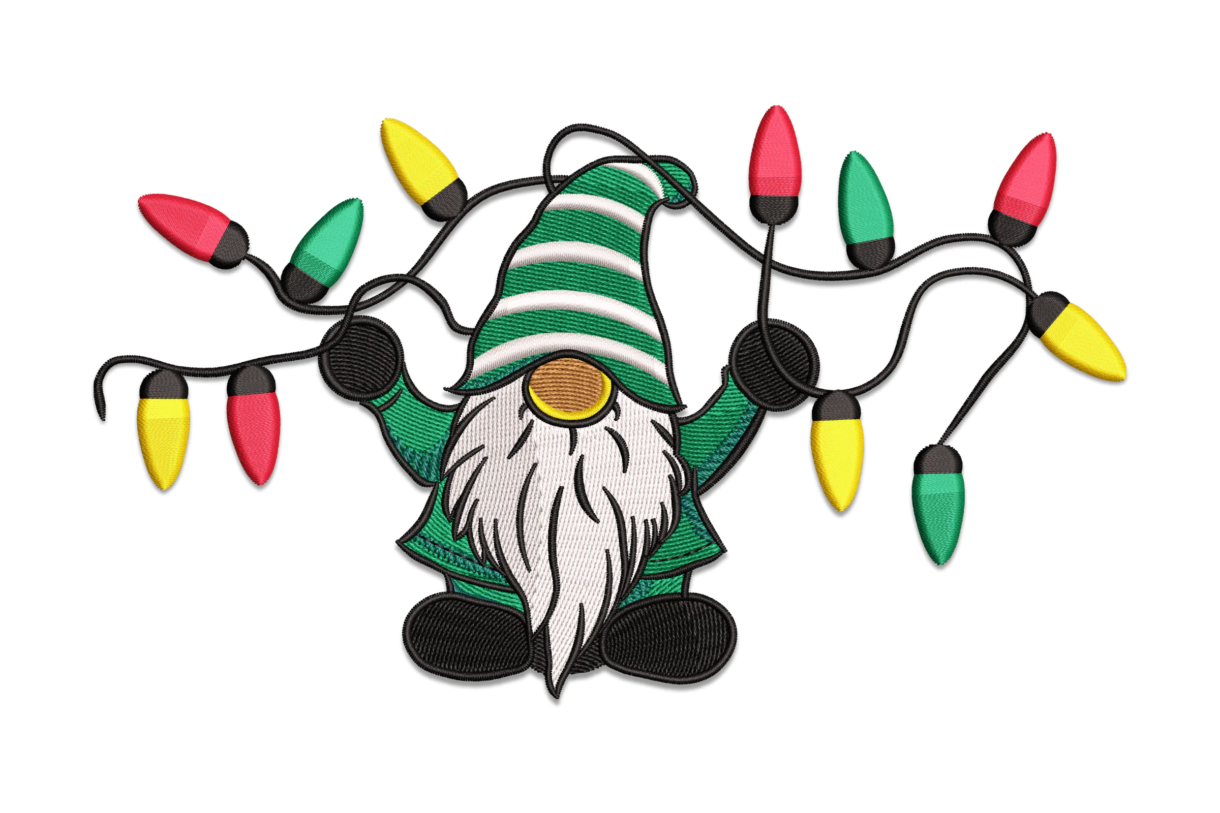 Christmas Gnome With Lights Embroidery Design