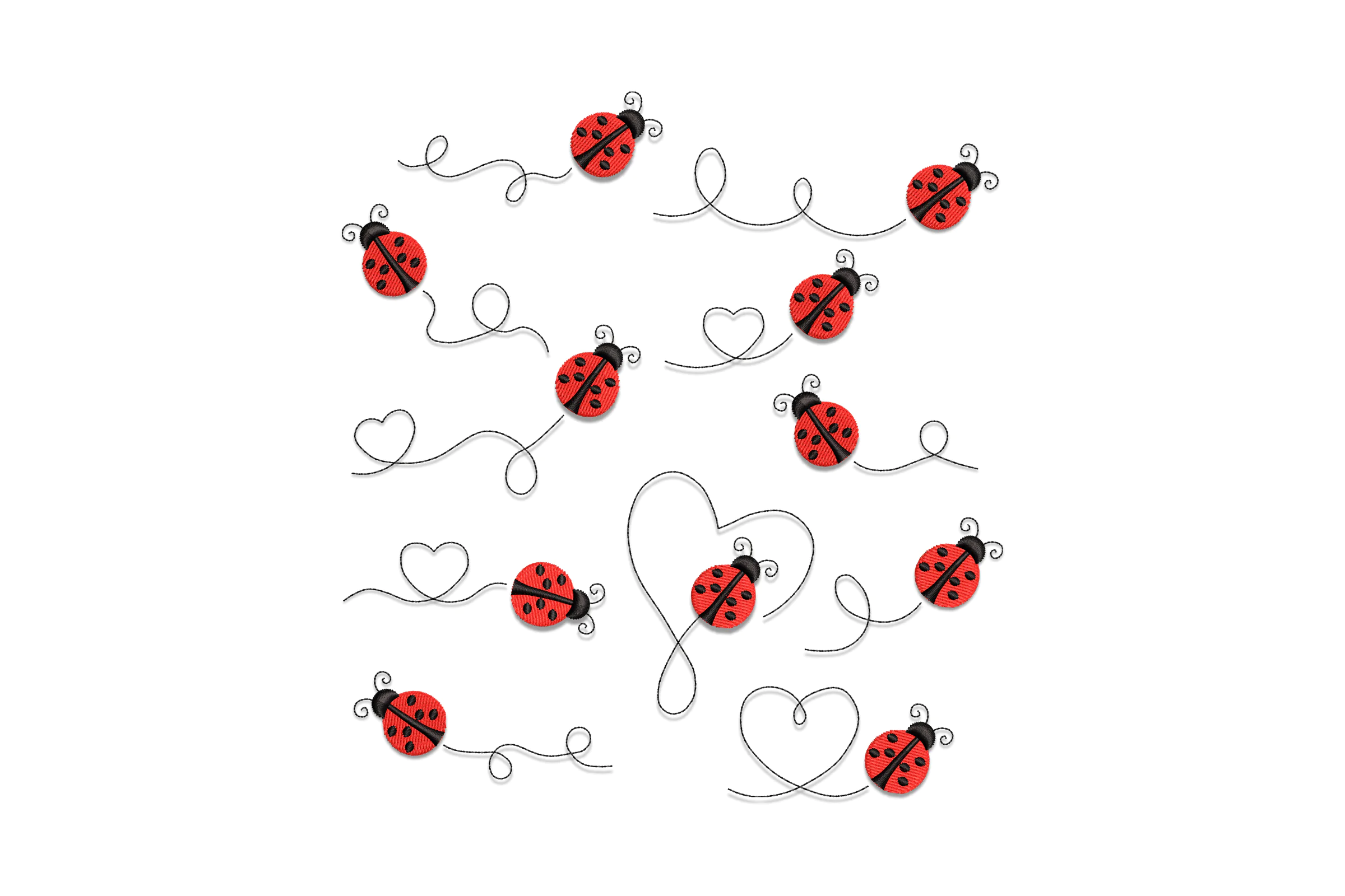 Ladybug with Hearts Embroidery Design