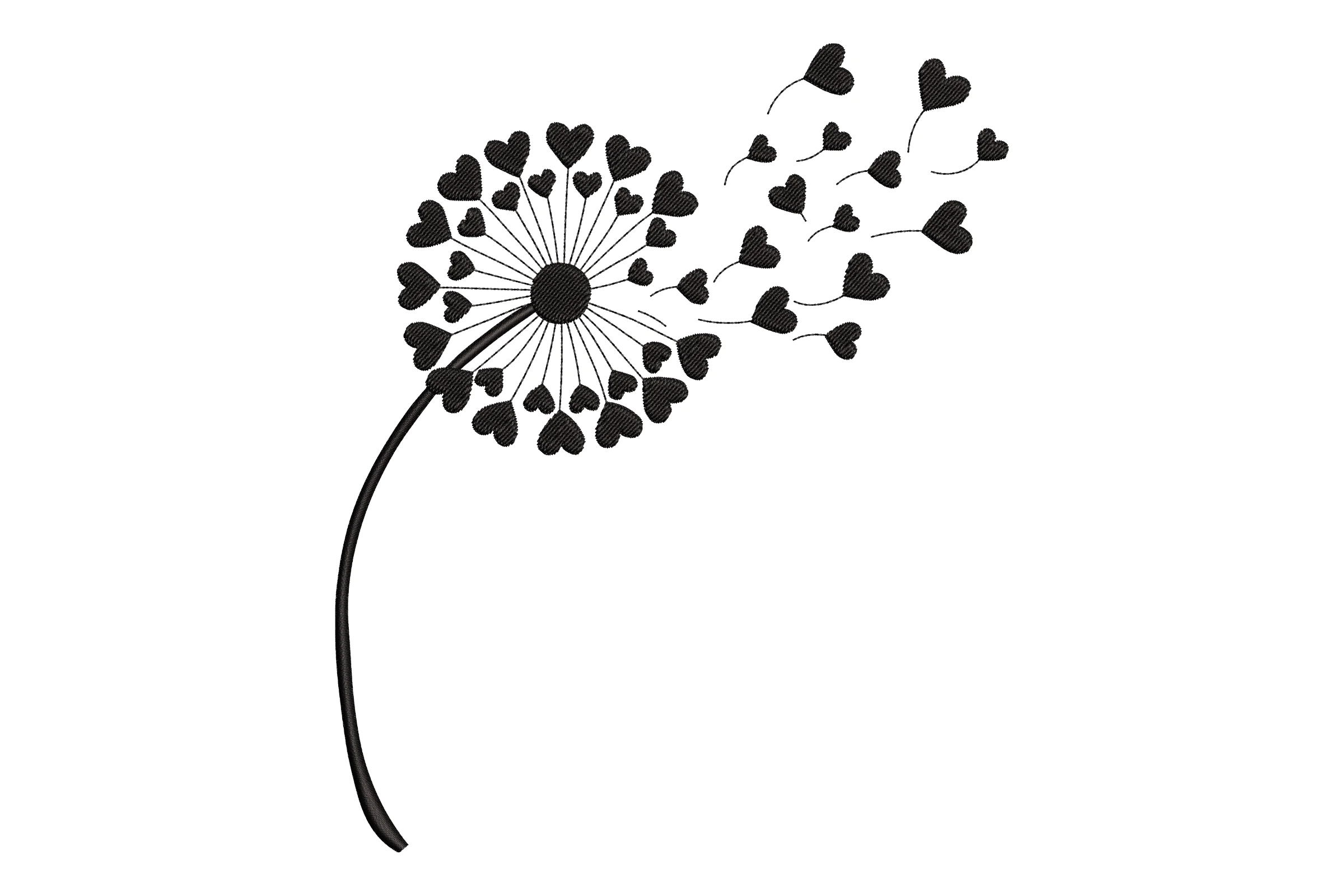 Dandelion with Heart Seeds Embroidery Design