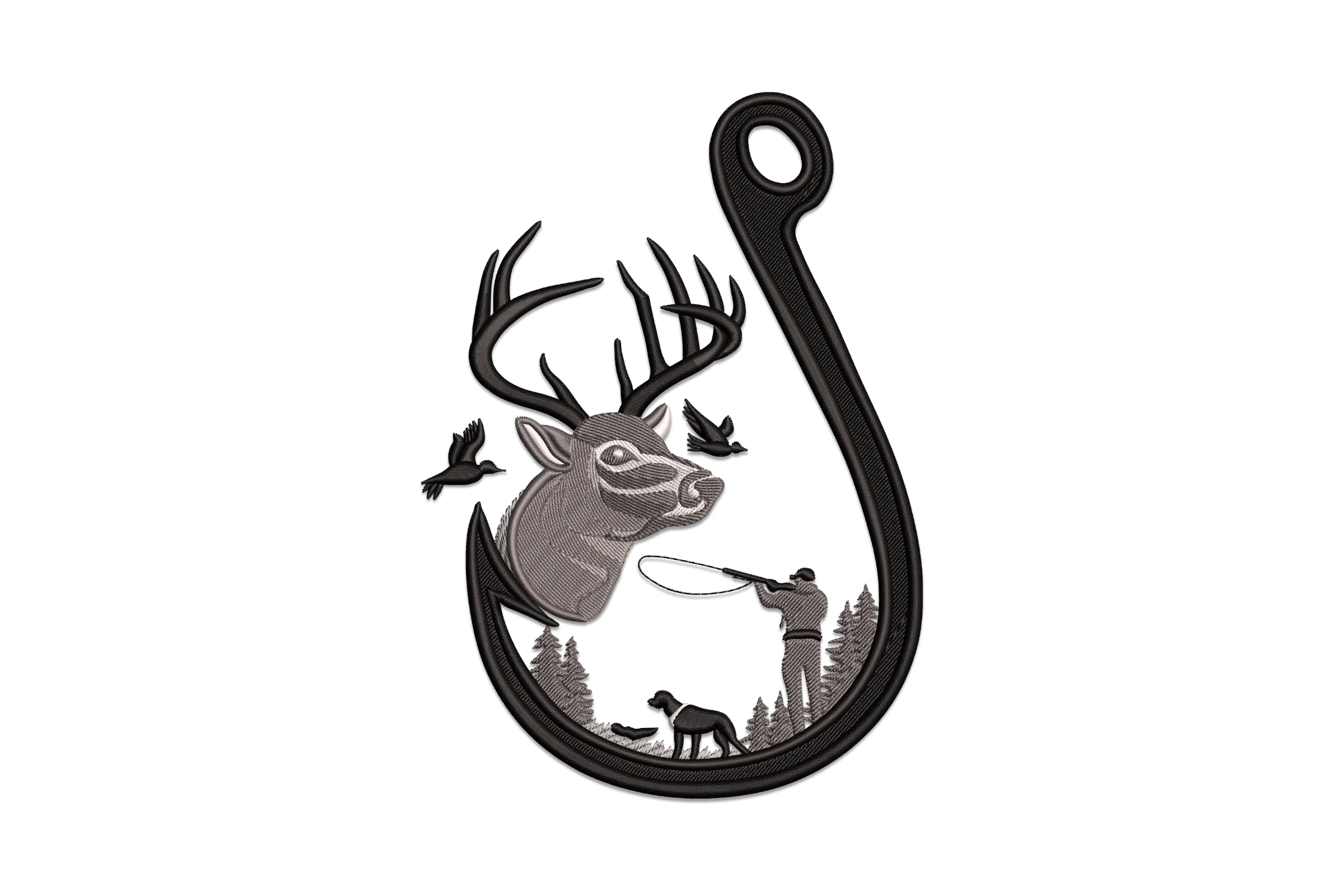 Deer and Hook Duck Hunting Embroidery Design