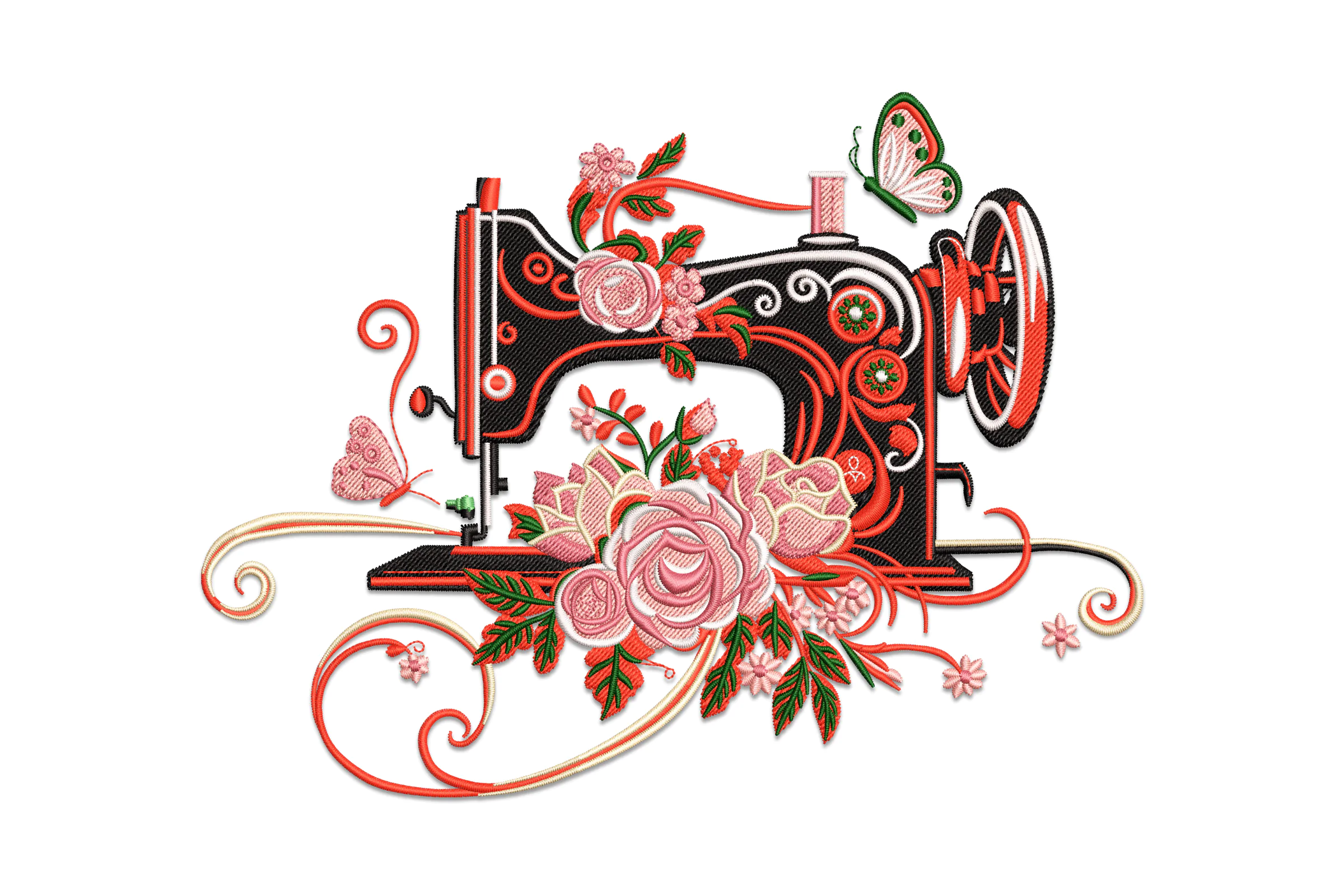 Sewing Machine And Floral Embroidery Design