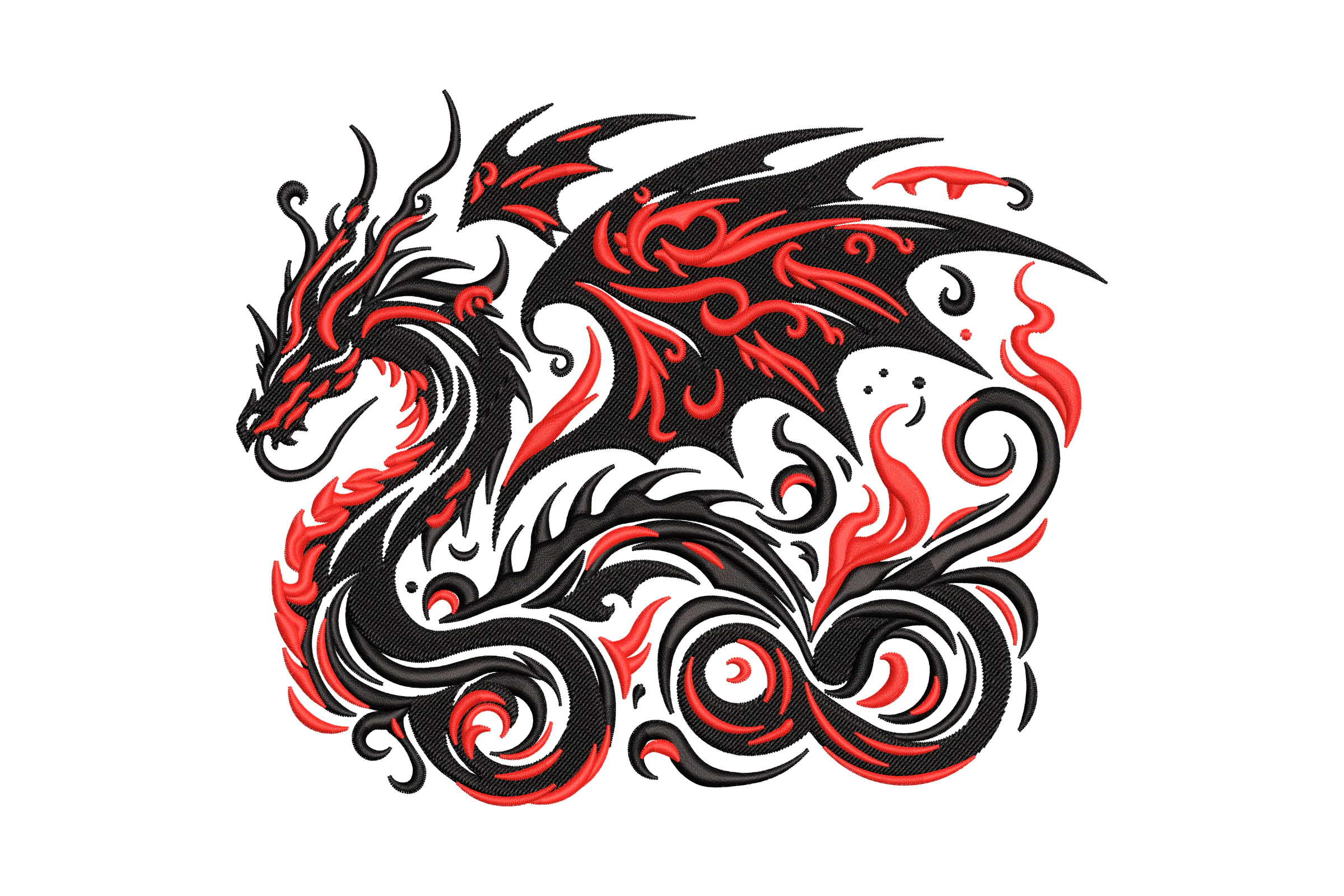Red and Black Dragon Embroidery Design