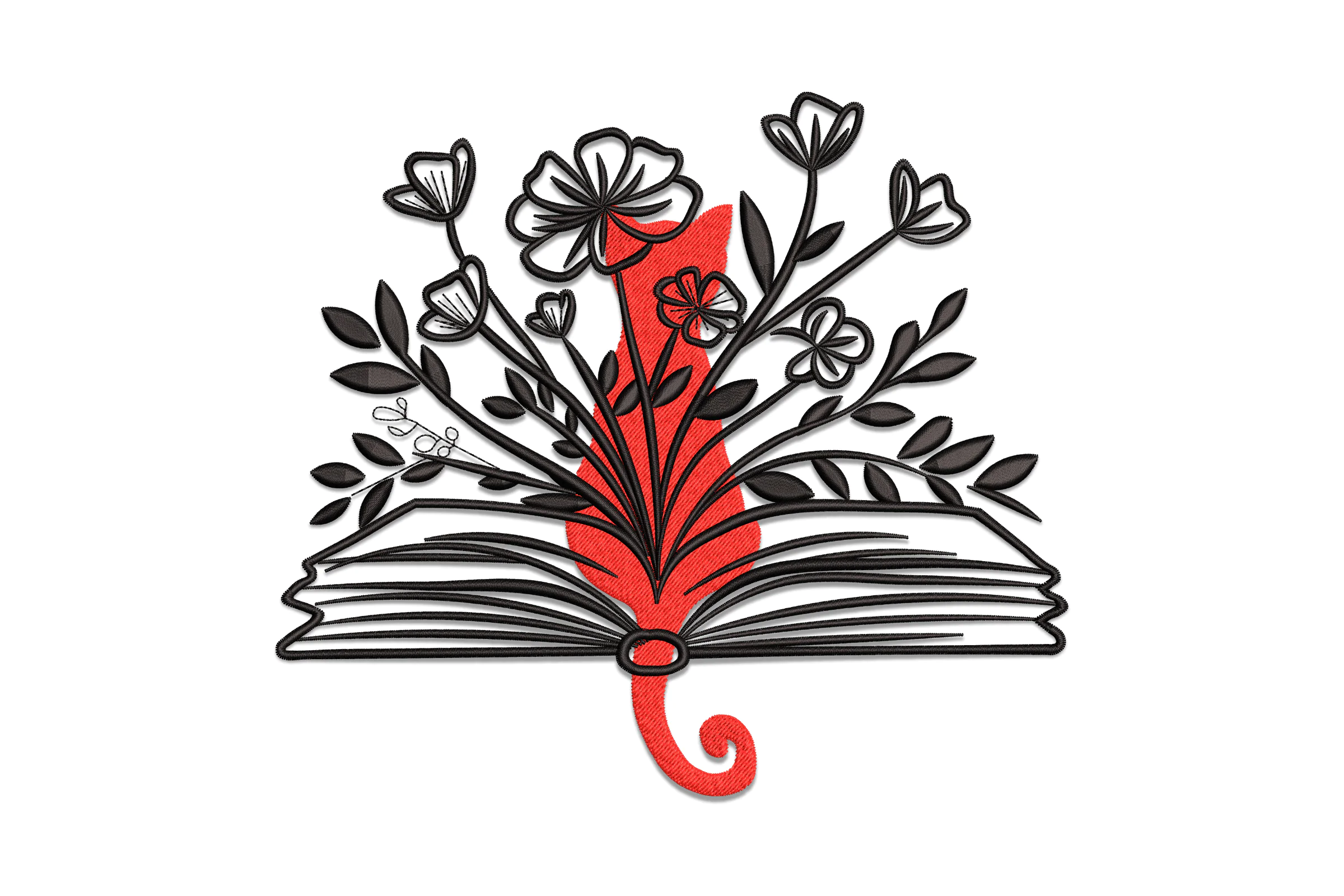 Floral Book With Cat Embroidery Design