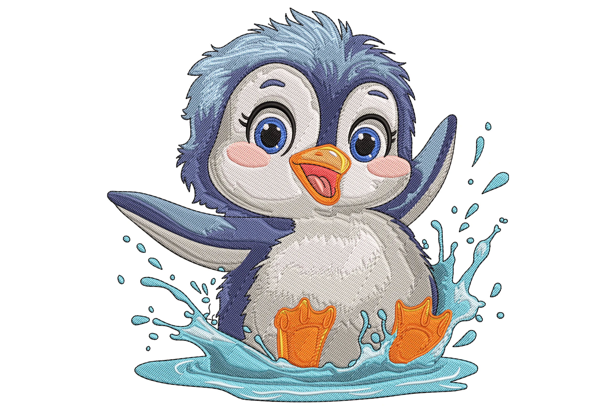Penguin with Water Splash Embroidery Design