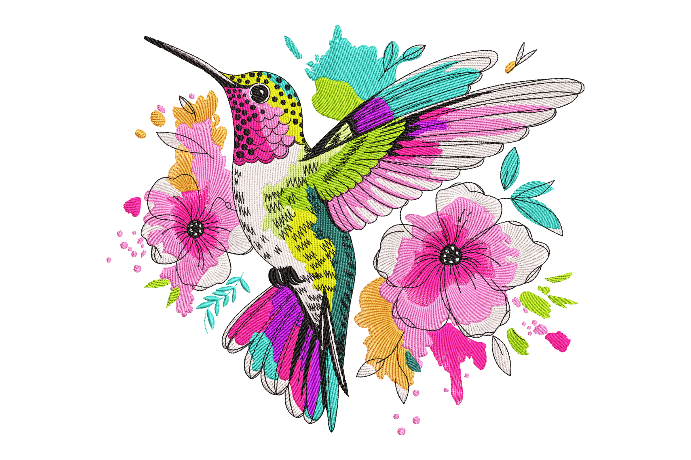 Floral Hummingbird Embroidery Design