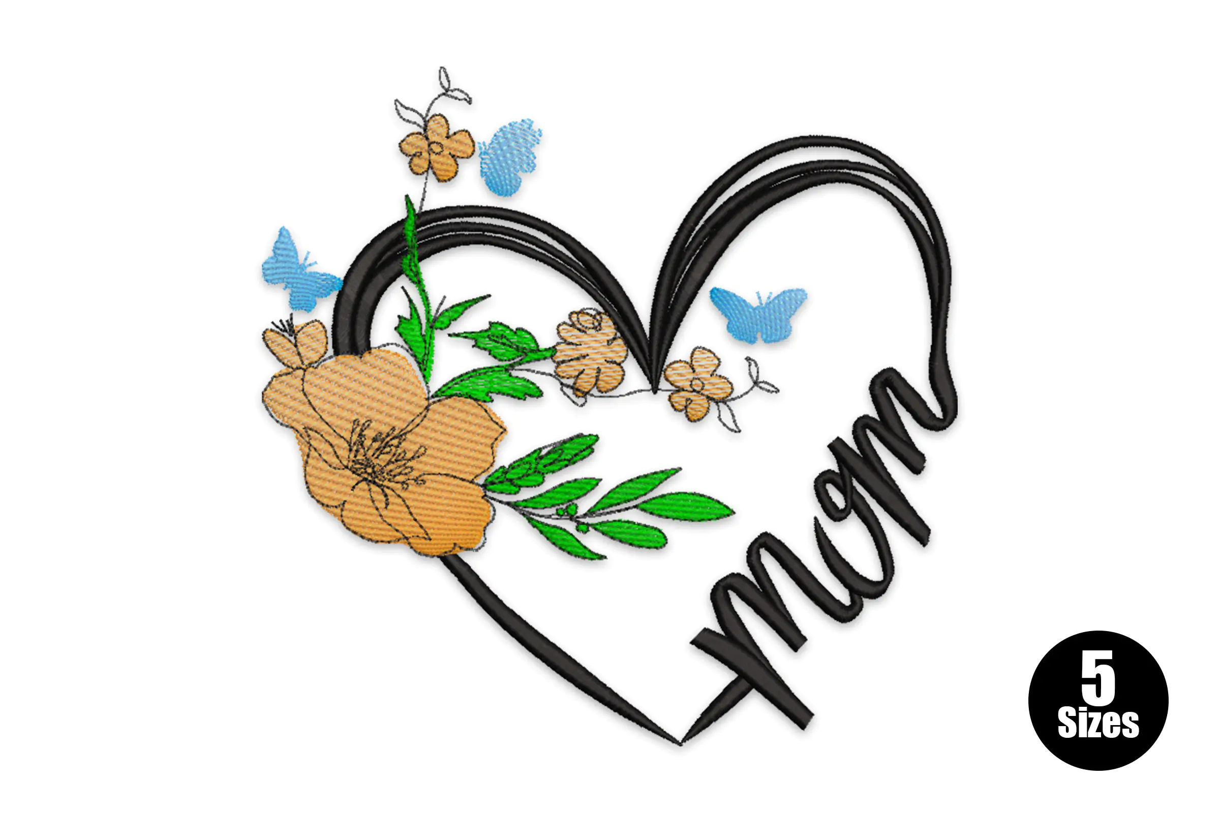 Mama Heart with Flowers Embroidery Design