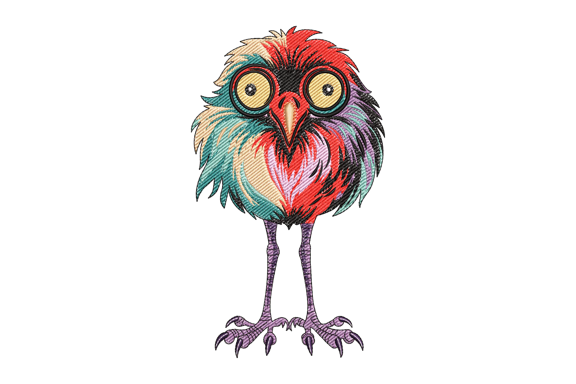Colorful Feathered Bird Embroidery Design
