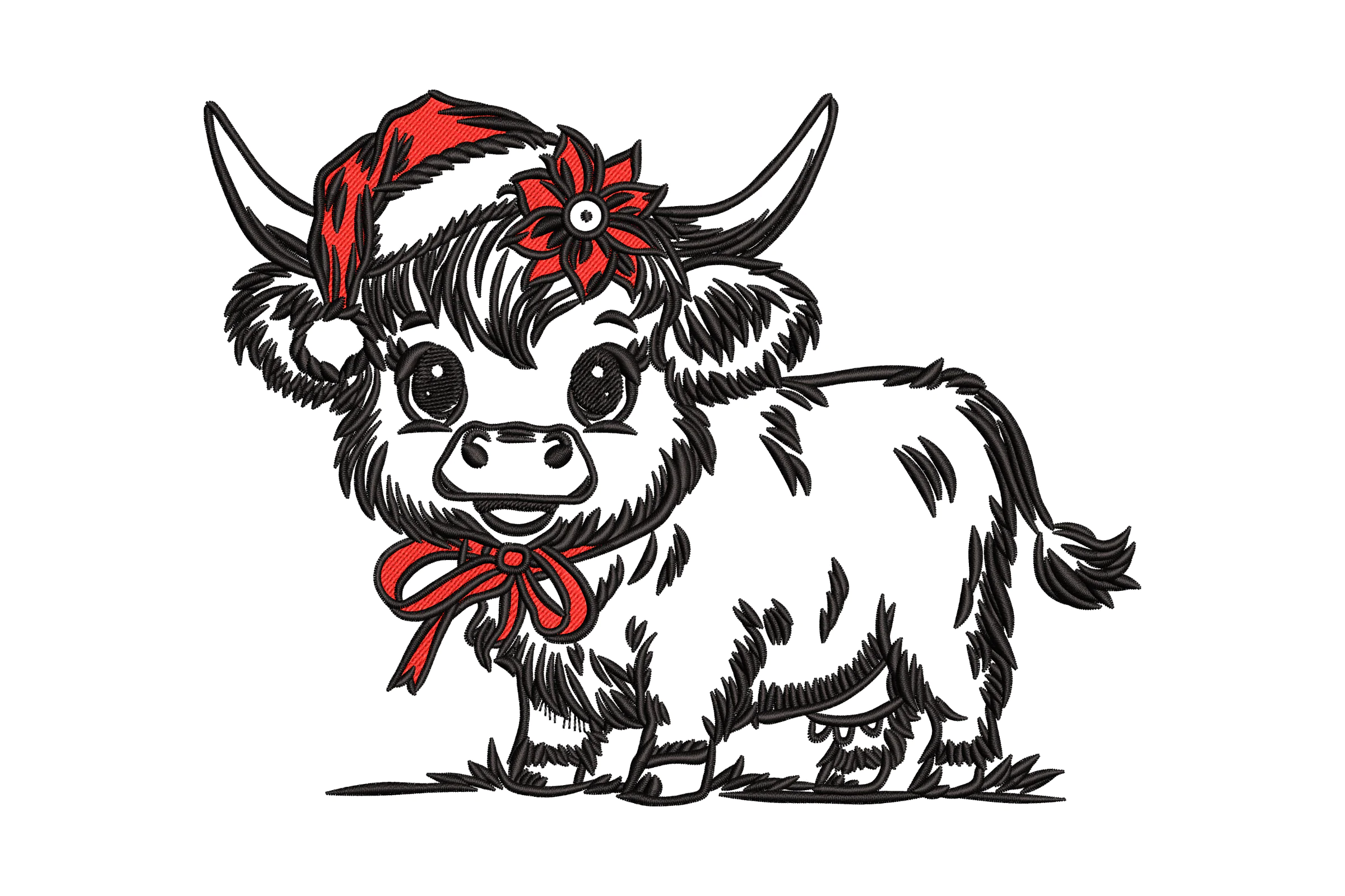 Highland Cow Christmas Embroidery Design File